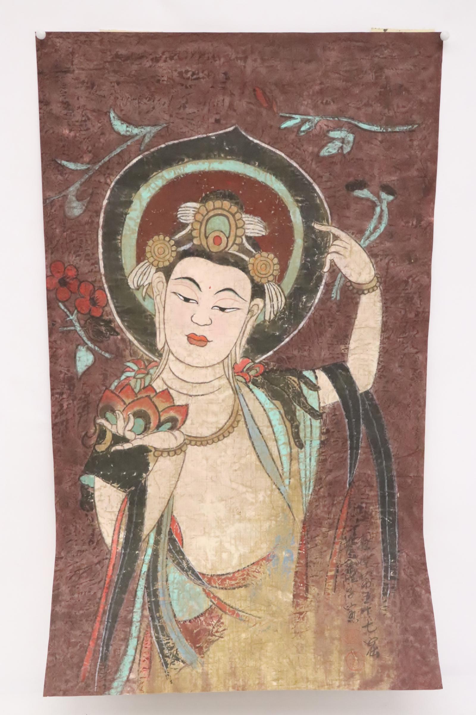 Chinese antique watercolor/ pastel on paper: Chinese antique watercolor/ pastel on paper "portrait of deity", 28.7"x16.7"