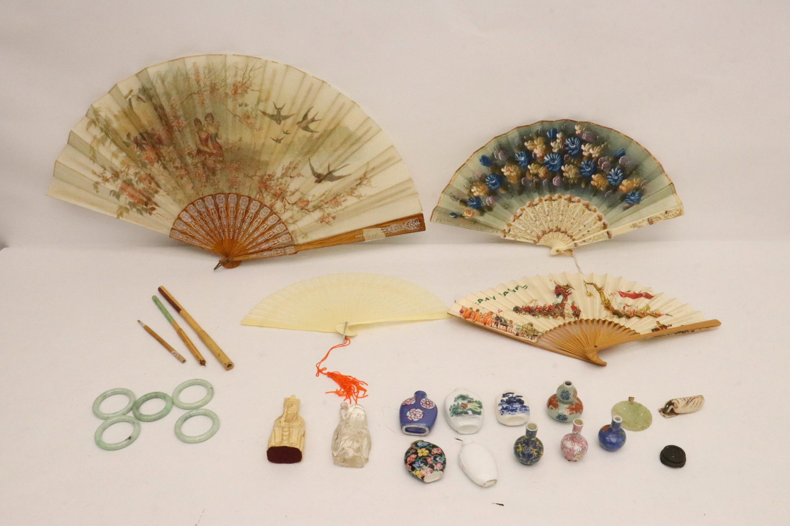 Lot of misc.: Lot of misc. porcelain snuff bottles, crystal deity, and misc.