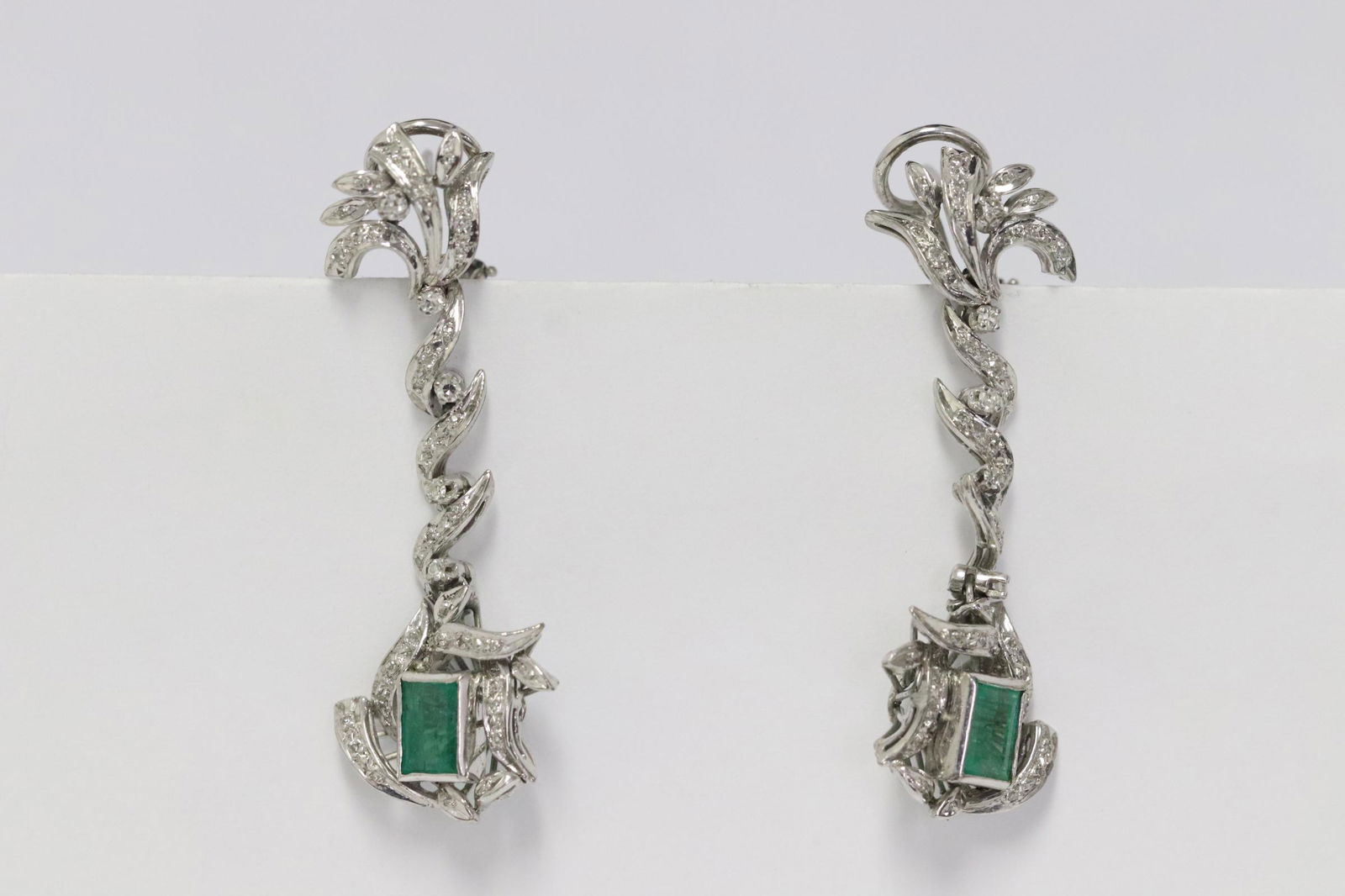 Pr palladium & silver earrings w/ emerald & diamonds (1 of 12)