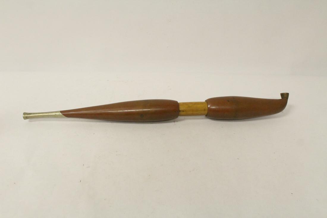 Japanese large antique bronze & bamboo pipe, signed (1 of 7)