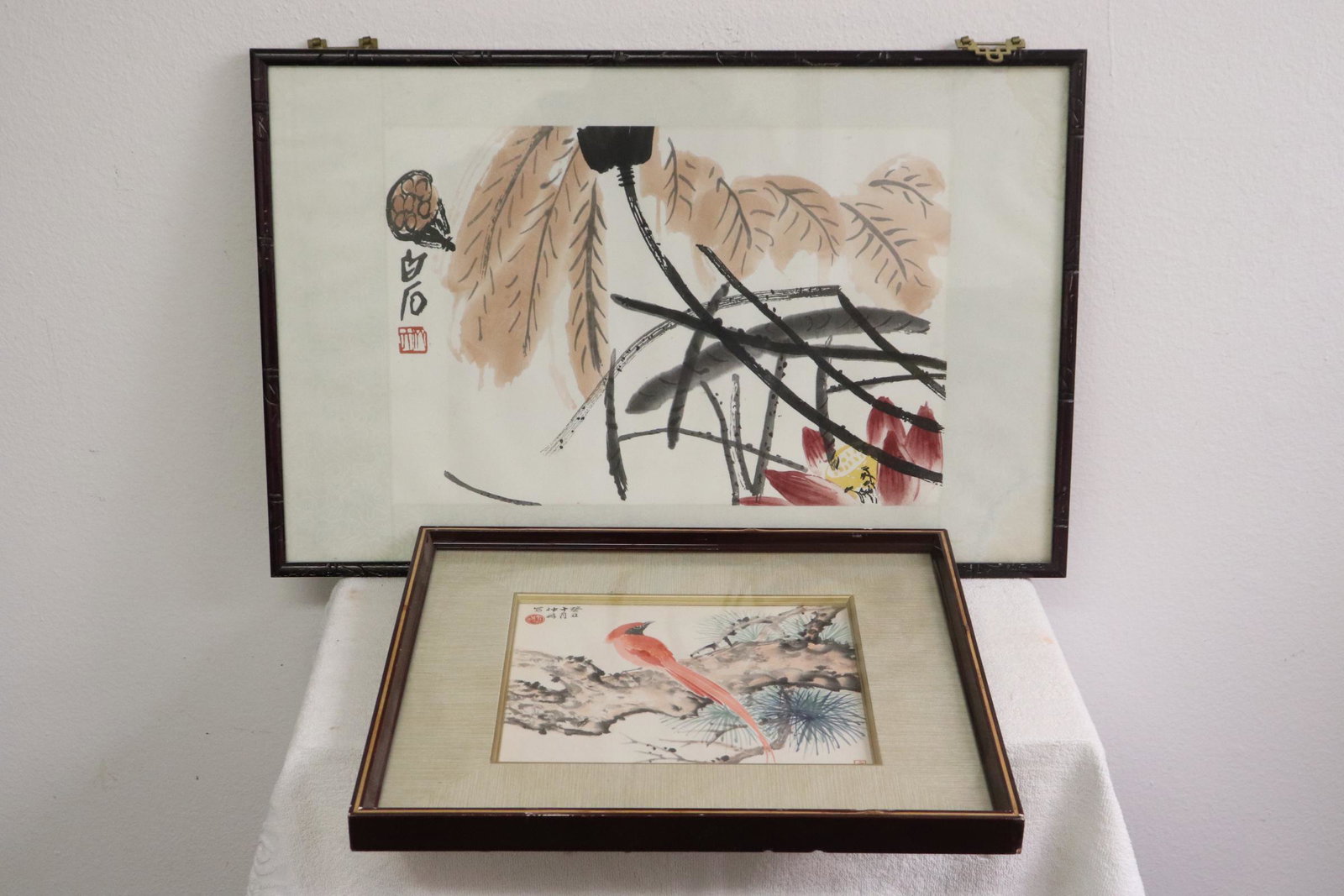 2 Chinese watercolor/ lithography: 2 Chinese watercolor/ lithography, 9.3"x10.3", 12.4"x18.4"
