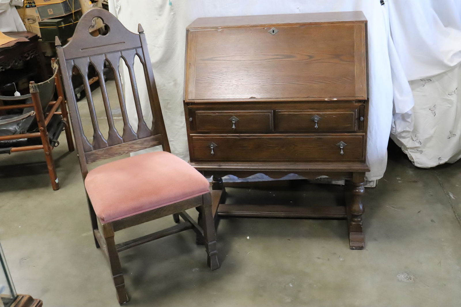 Antique oak drop leaf desk with chair (1 of 11)