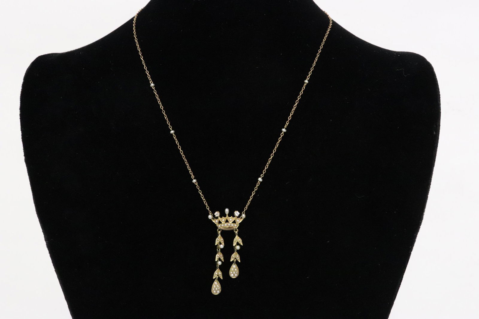 Victorian 14K pendant w/ diamonds & seed pearl (1 of 14)