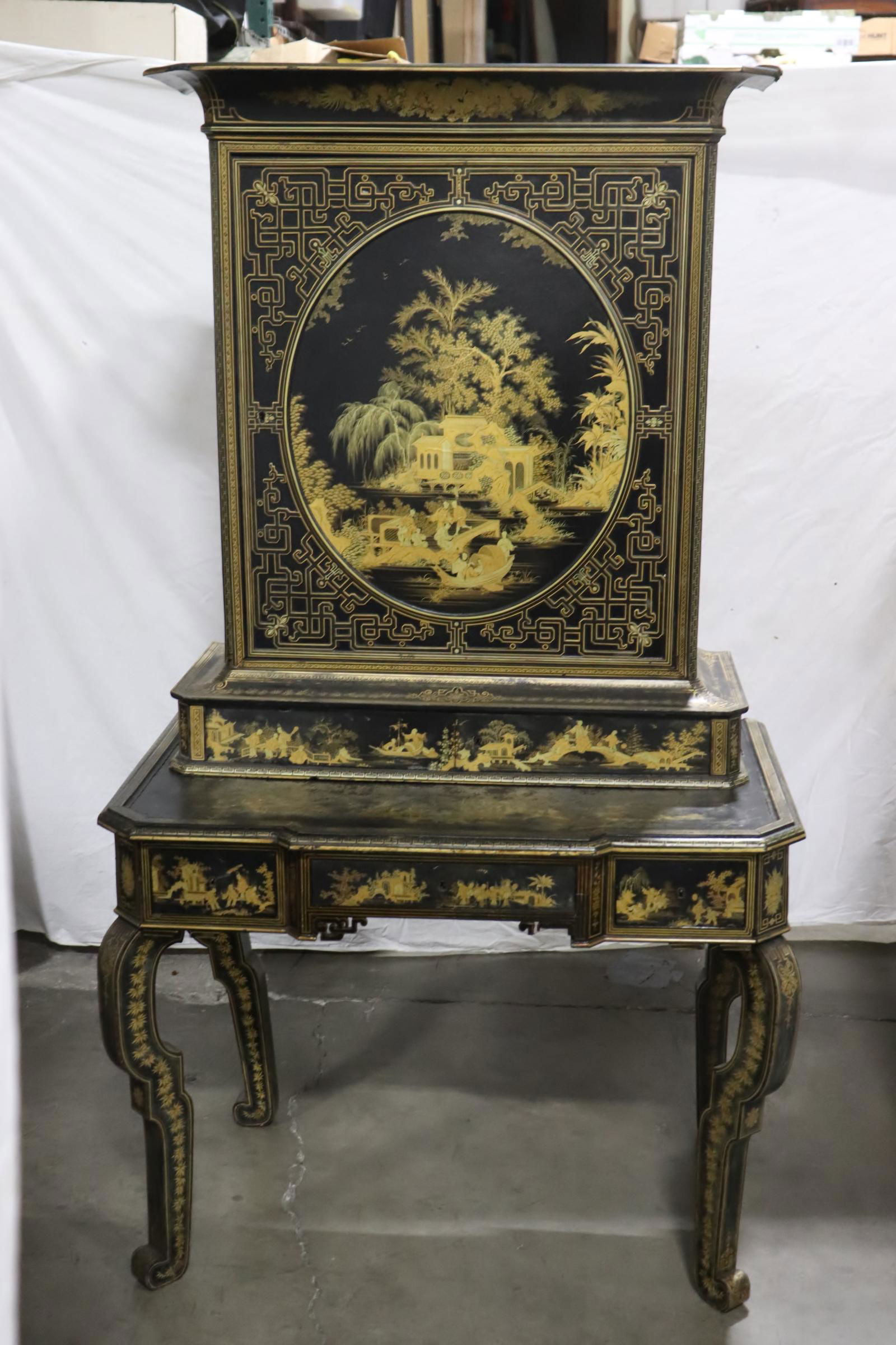 Chinese 18th/19th c. painted lacquer cabinet on stand (1 of 15)