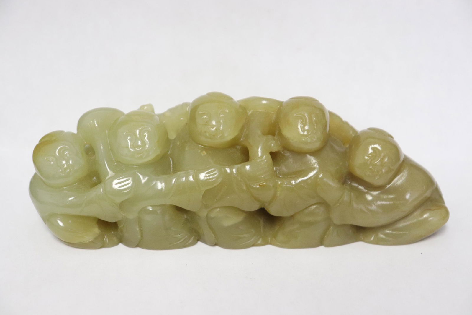 Chinese celadon jade carved figurine group (1 of 9)