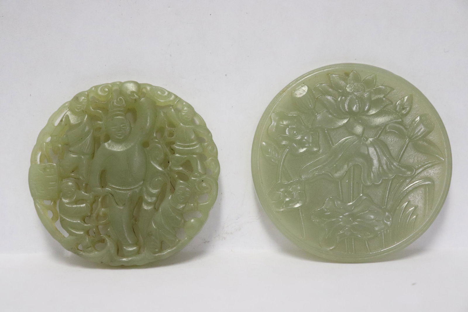2 celadon jade carved round ornaments (1 of 9)