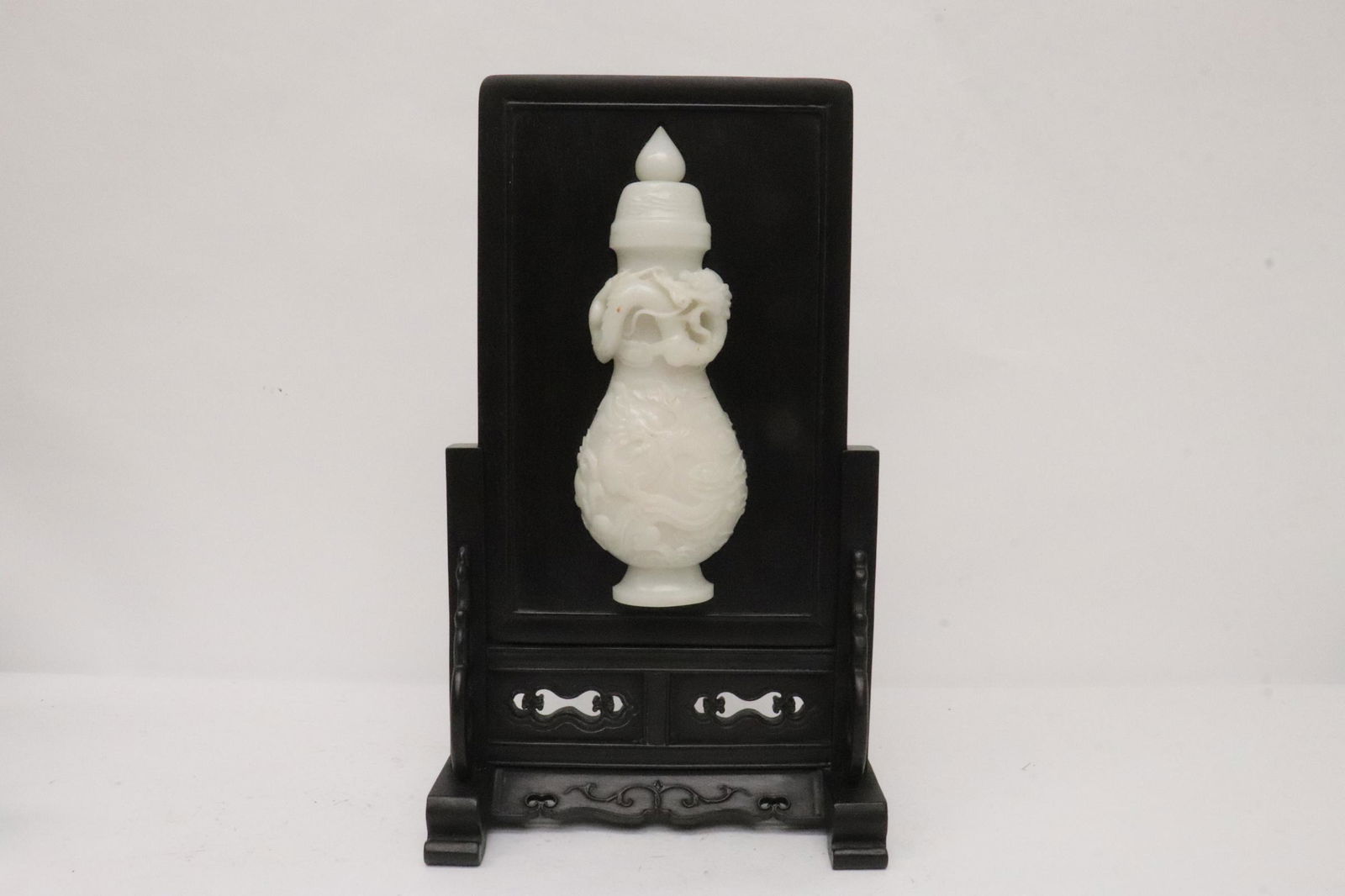 A zitan wood plaque with jade like stone carving (1 of 10)