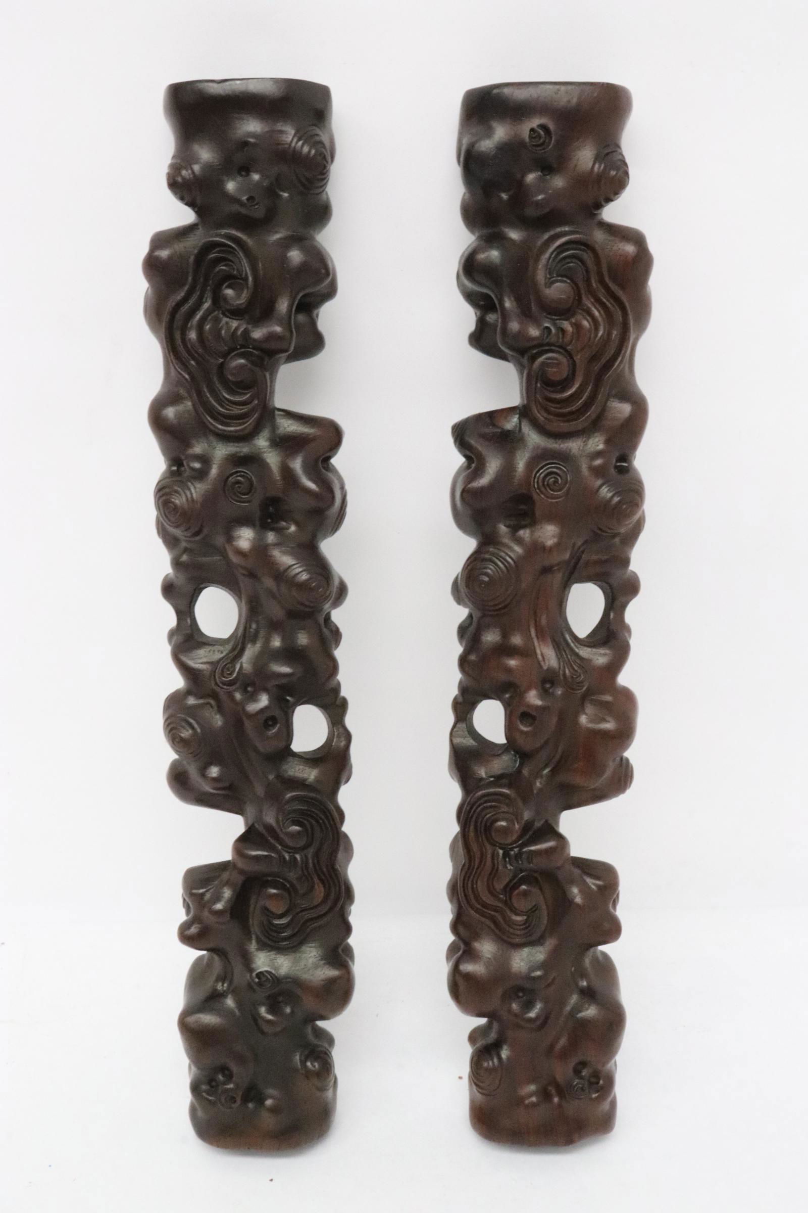 Pair Chinese wood carved scroll weights (1 of 10)