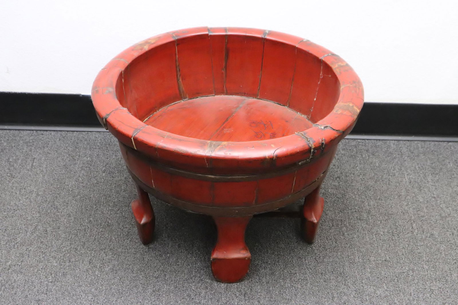 Antique red painted rice bucket (1 of 10)
