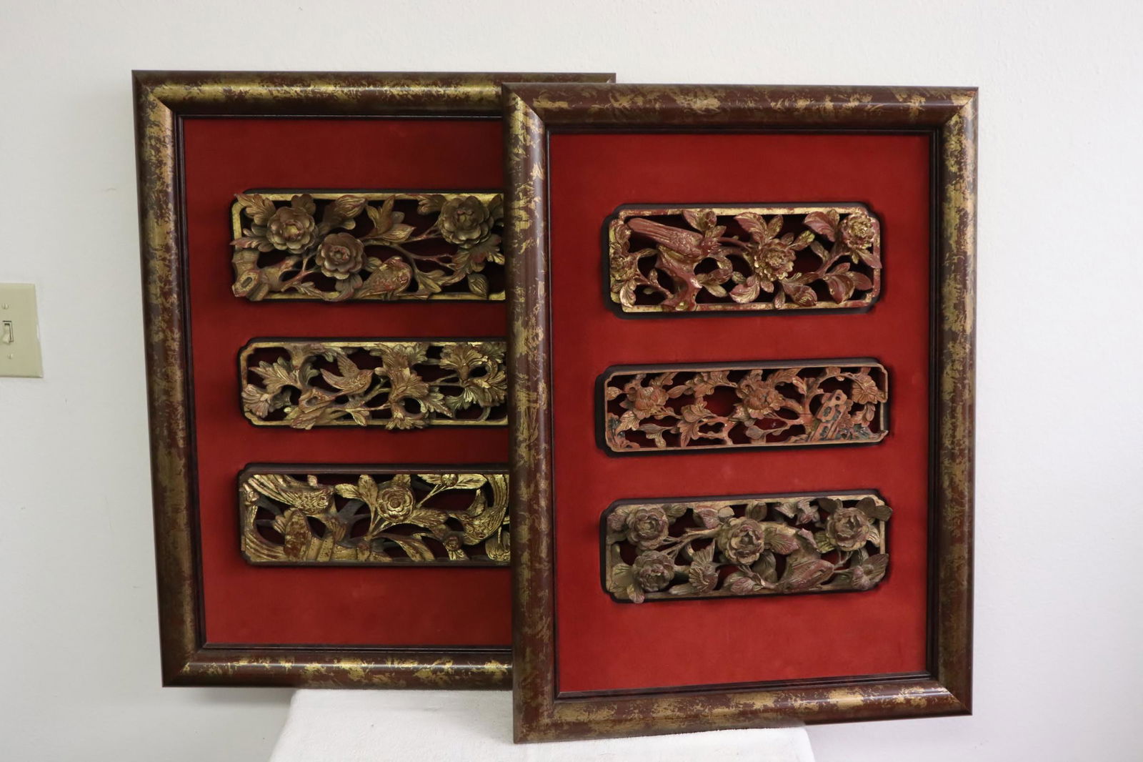Pr antique painted & carved wood wall panels (1 of 10)