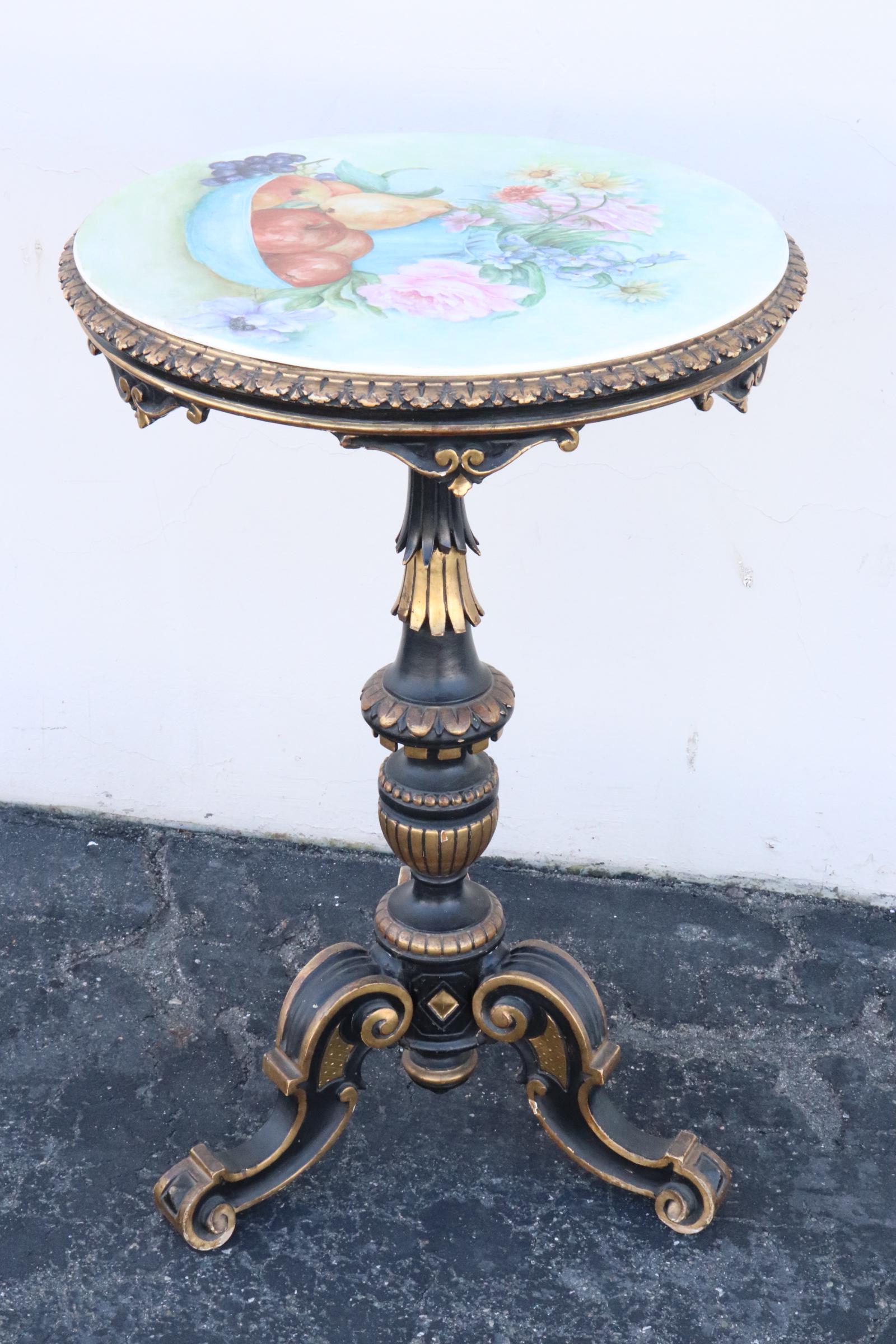 antique Italian tripod pedestal table w/ porcelain top (1 of 9)