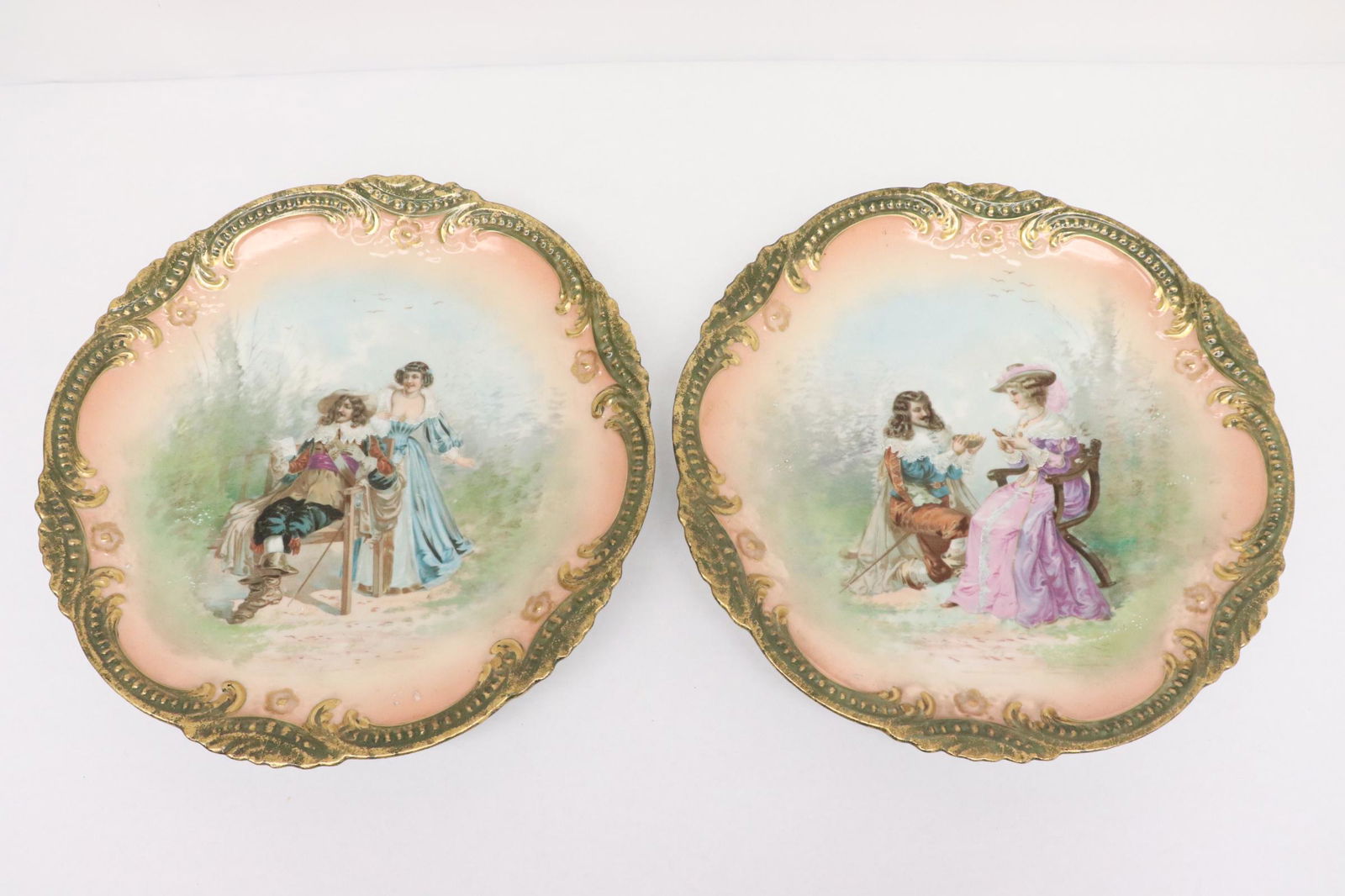 Pair European hand painted wall hanging plates (1 of 10)
