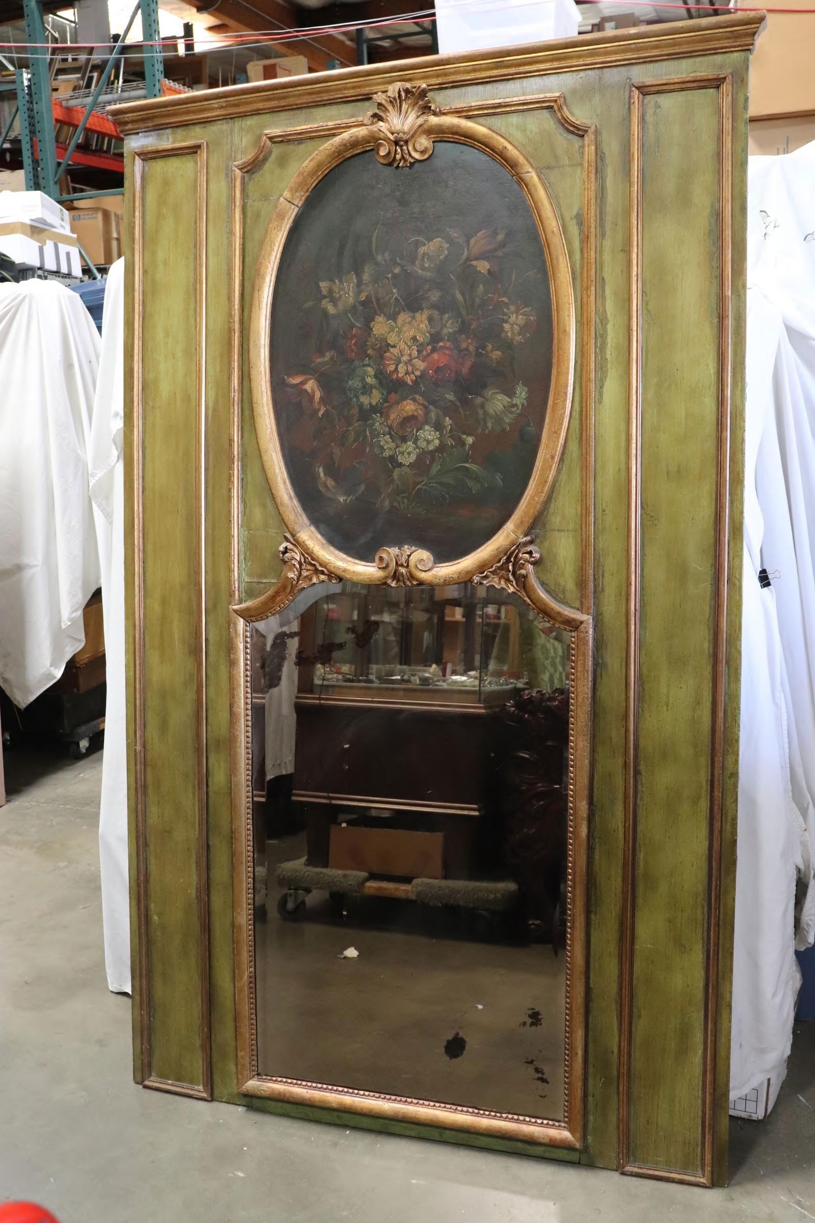 18th c. European Trumeau mirror with oil painting (1 of 7)