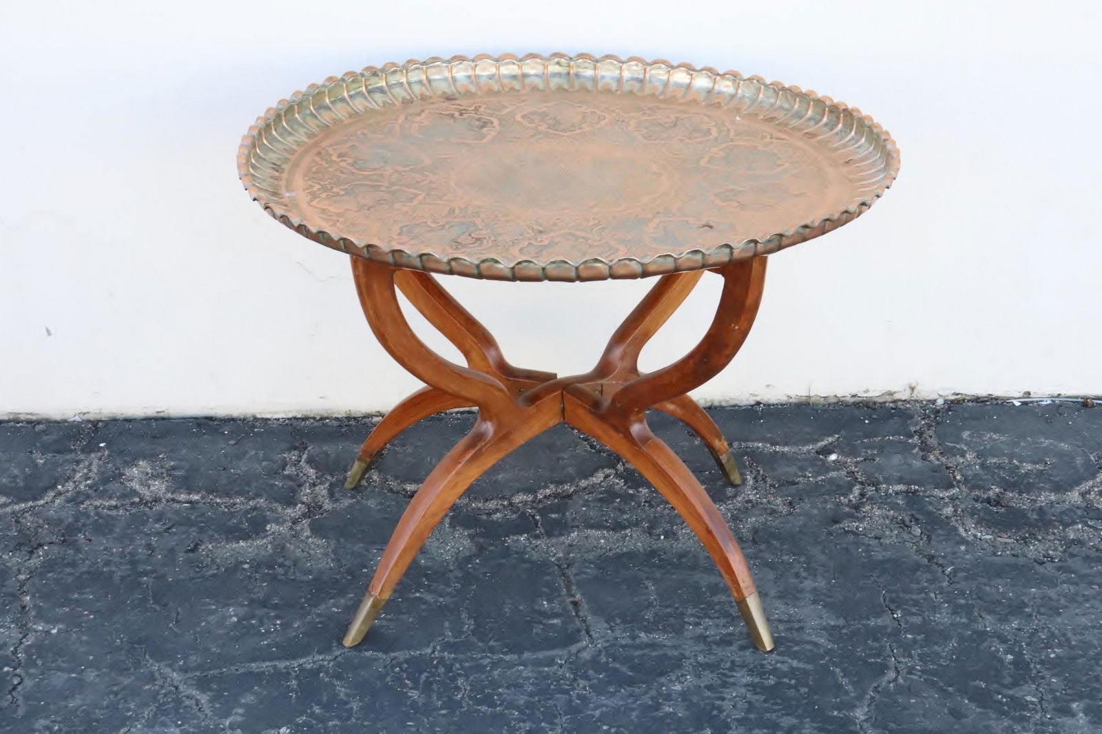 Antique Mid Eastern large copper tray w/ stand (1 of 11)