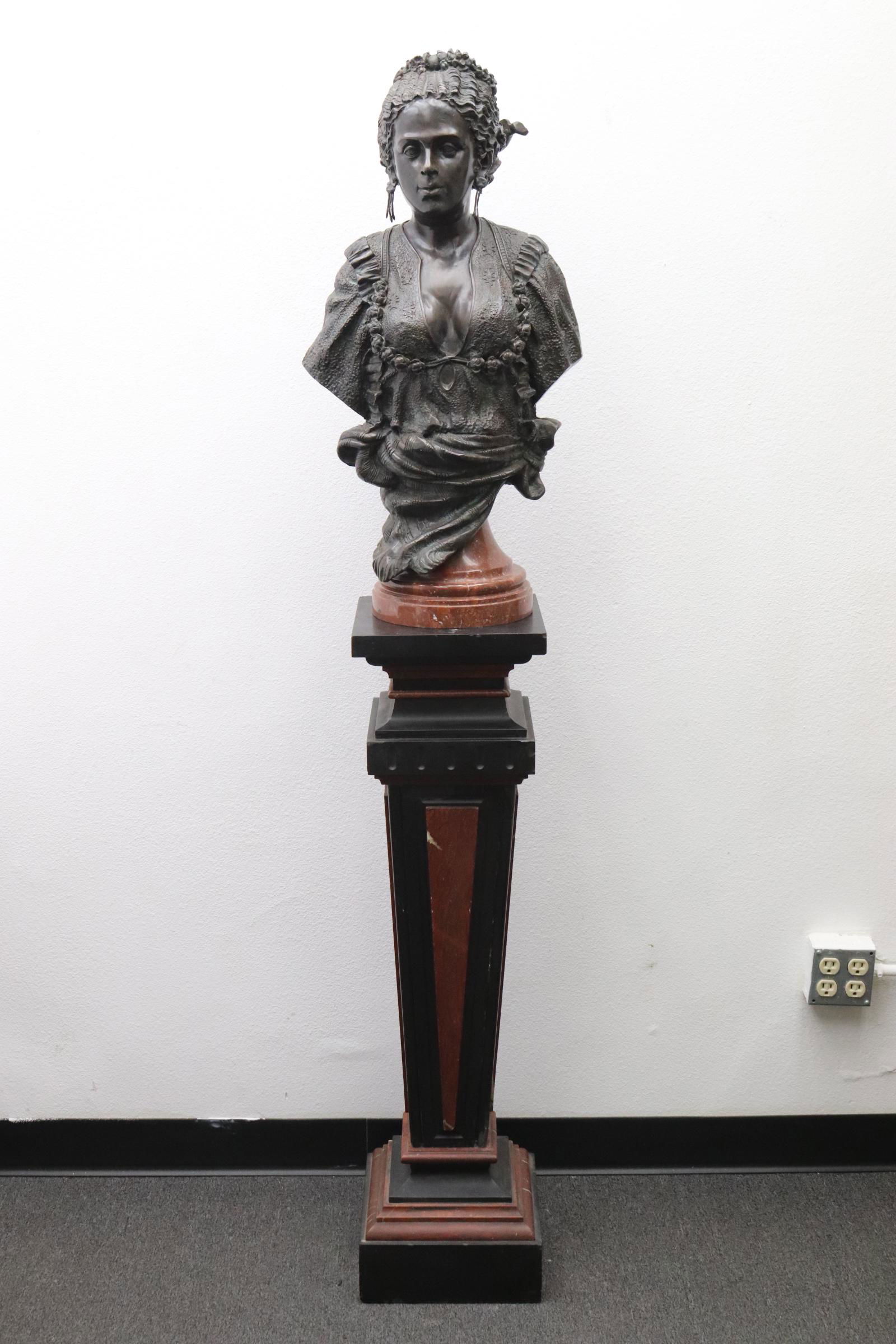 French bronze sculpture on variegated marble pedestal (1 of 14)