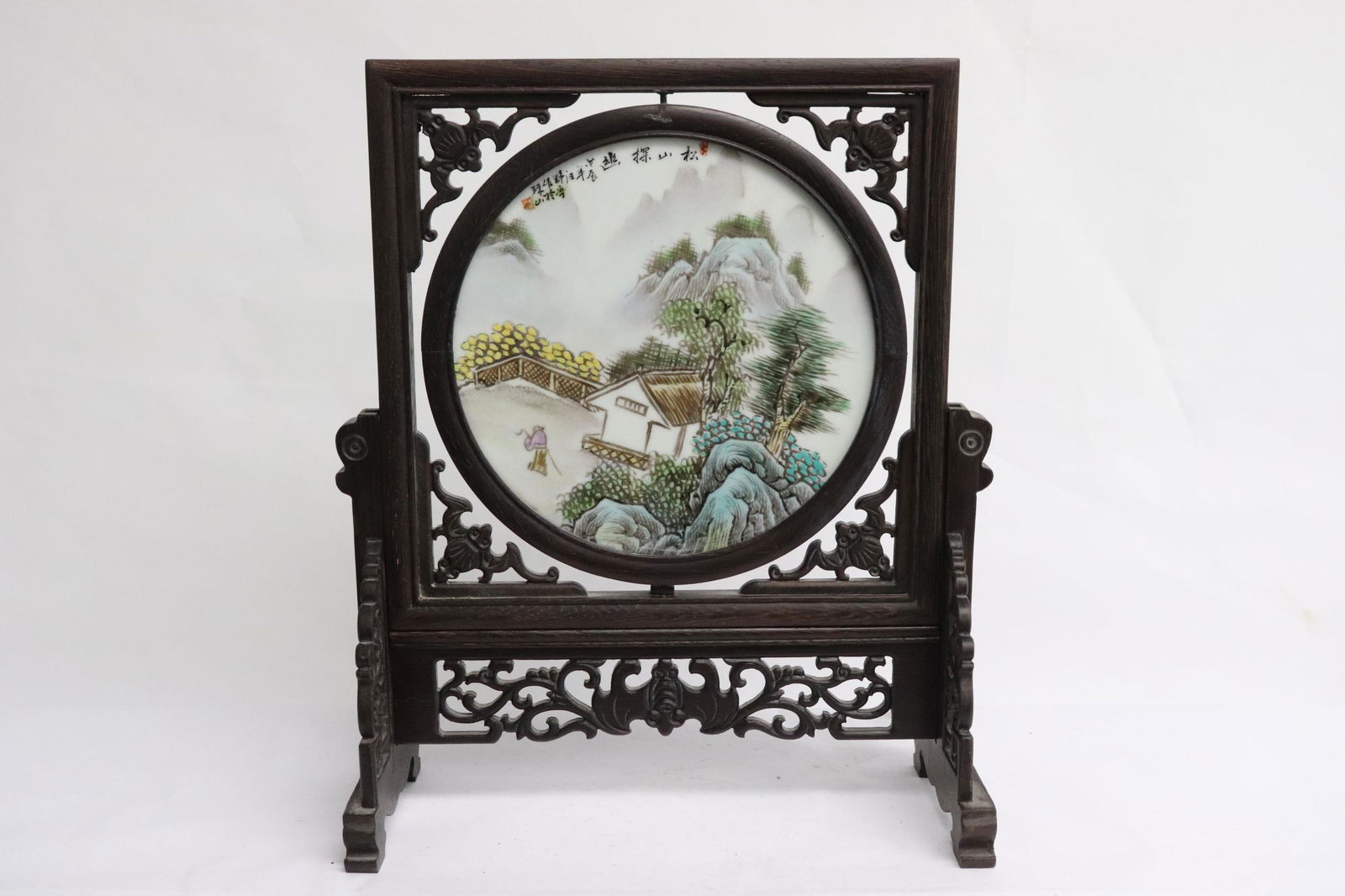 Chinese round porcelain plaque on stand (1 of 8)