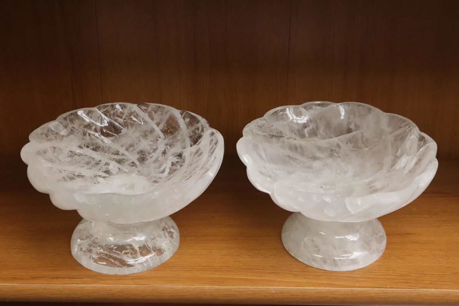 Pair carved natural rock crystal compote (1 of 8)
