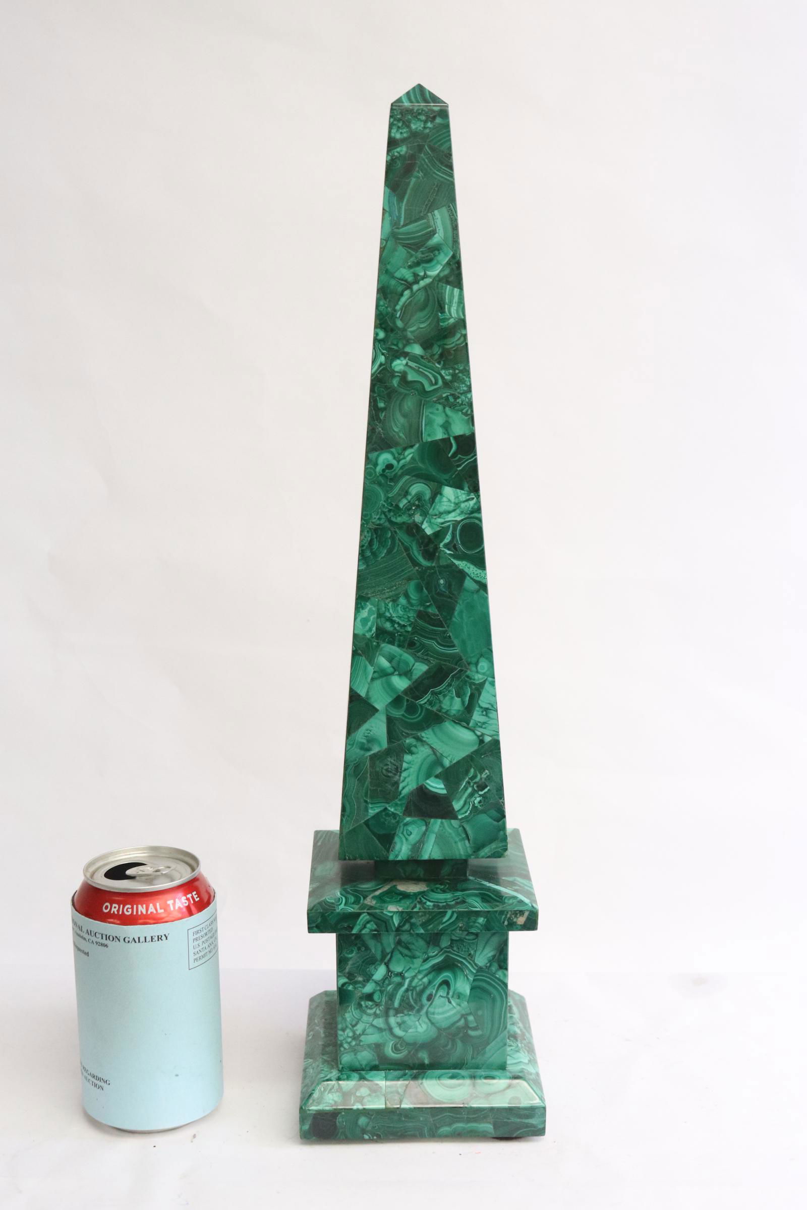 A malachite obelisk: A malachite obelisk, 18.5"H