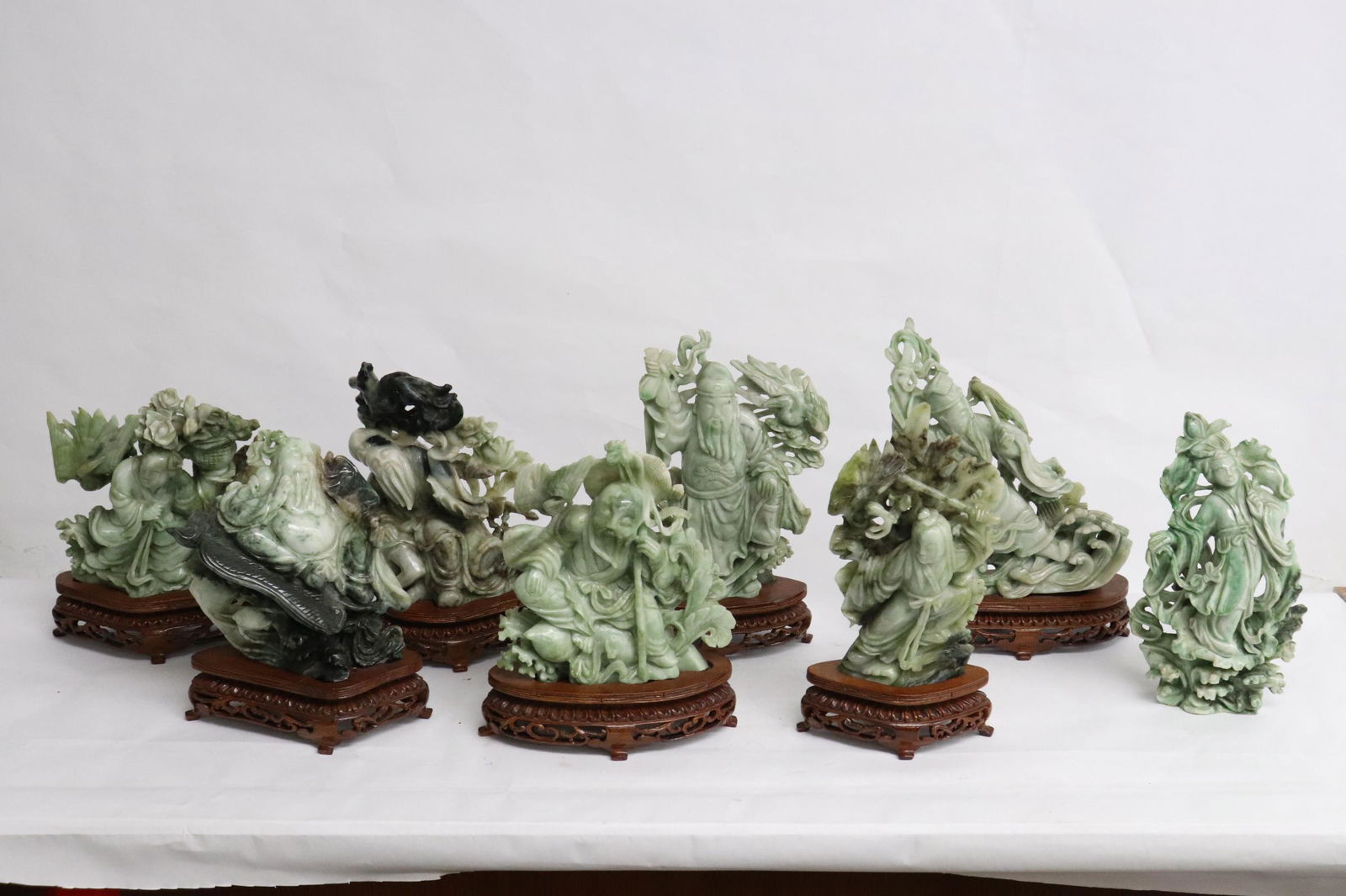 Chinese set of 8 vintage jadeite carved deities (1 of 12)