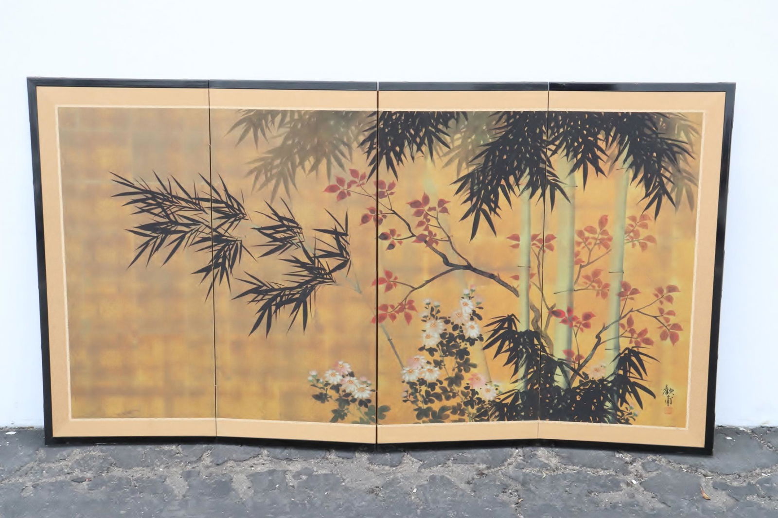 4-panel Japanese room divider with w/c painting (1 of 8)