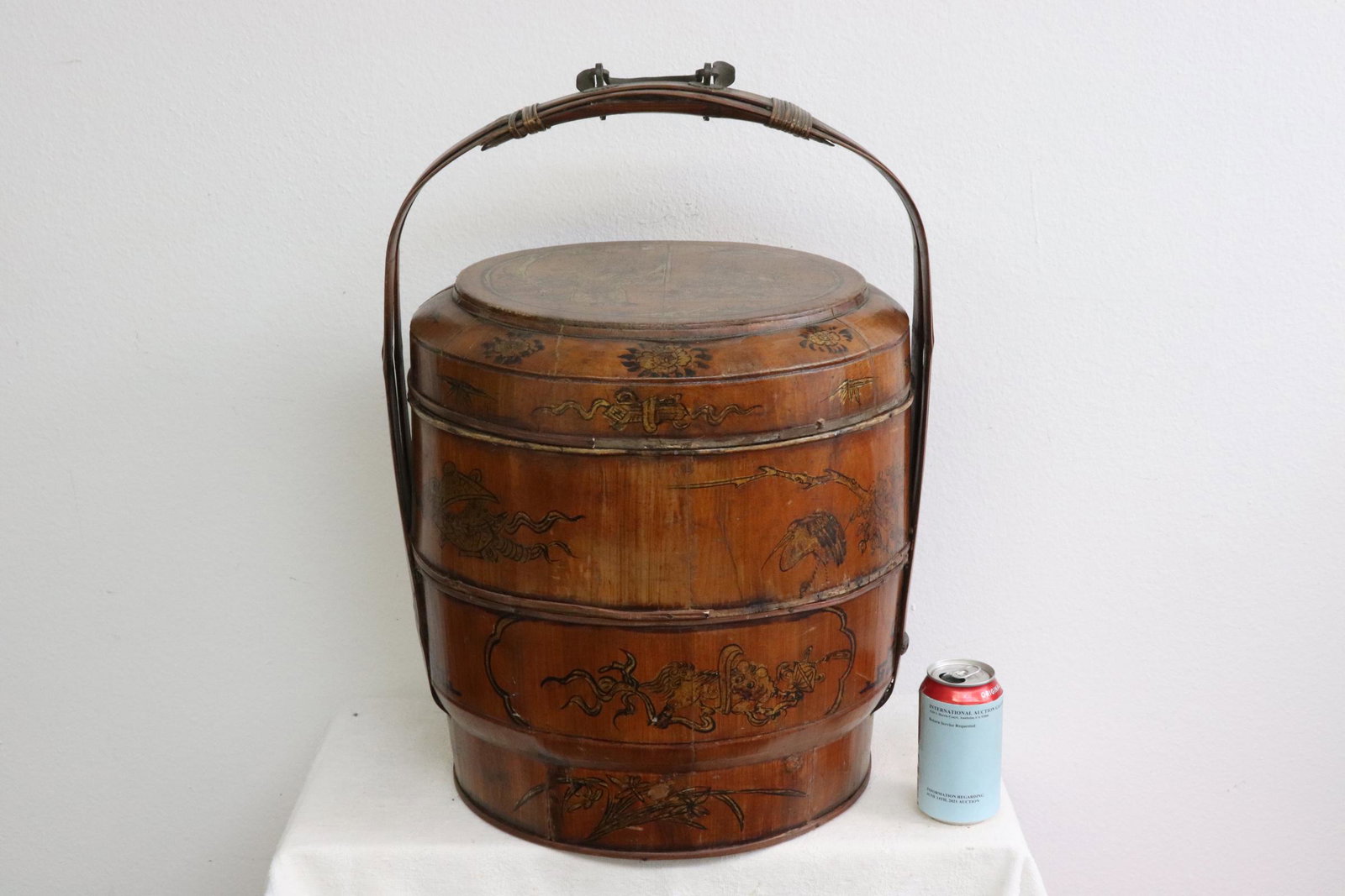 Antique Chinese bamboo stacked box set w/ paintings (1 of 8)