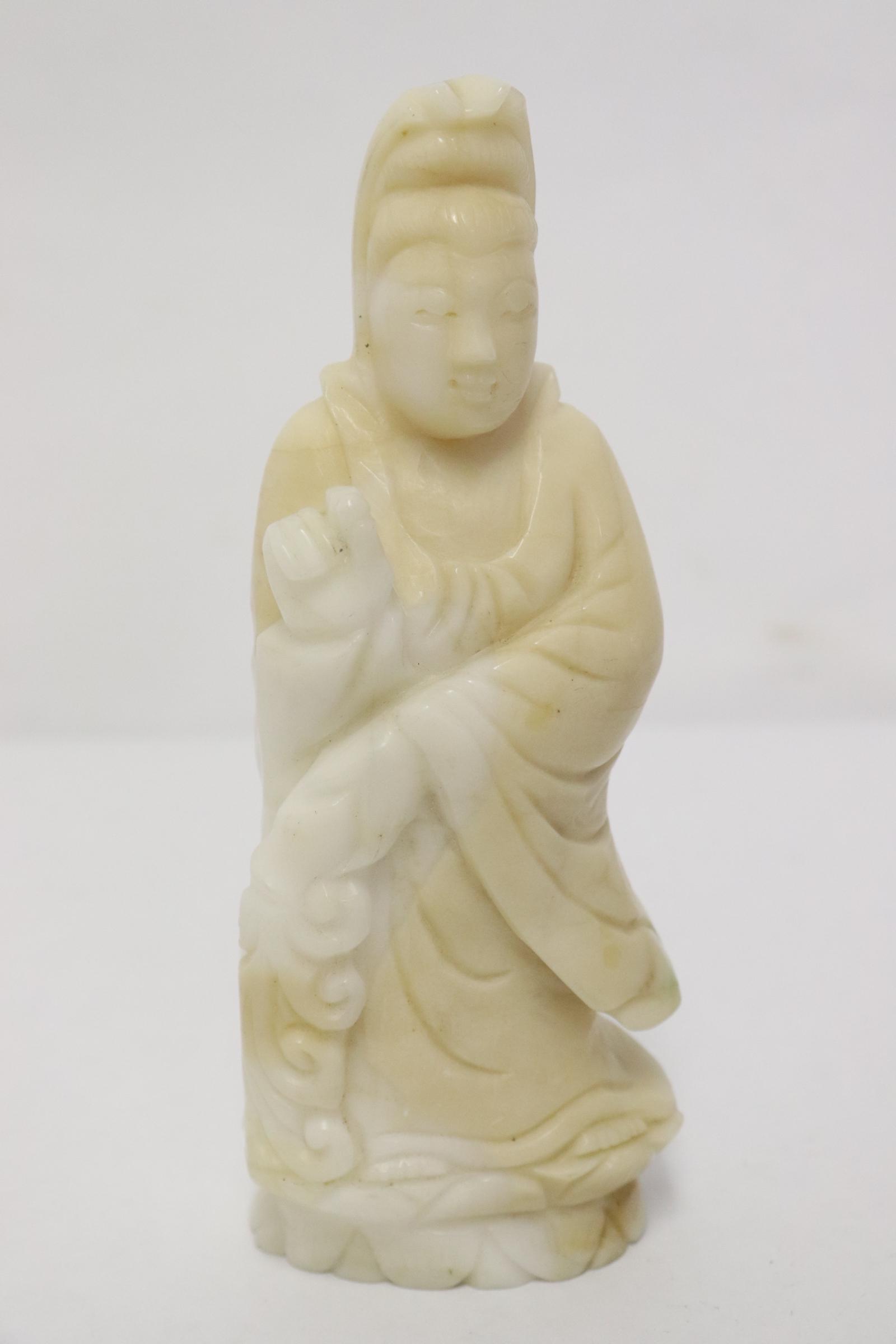 Chinese vintage white jade carved deity (1 of 9)