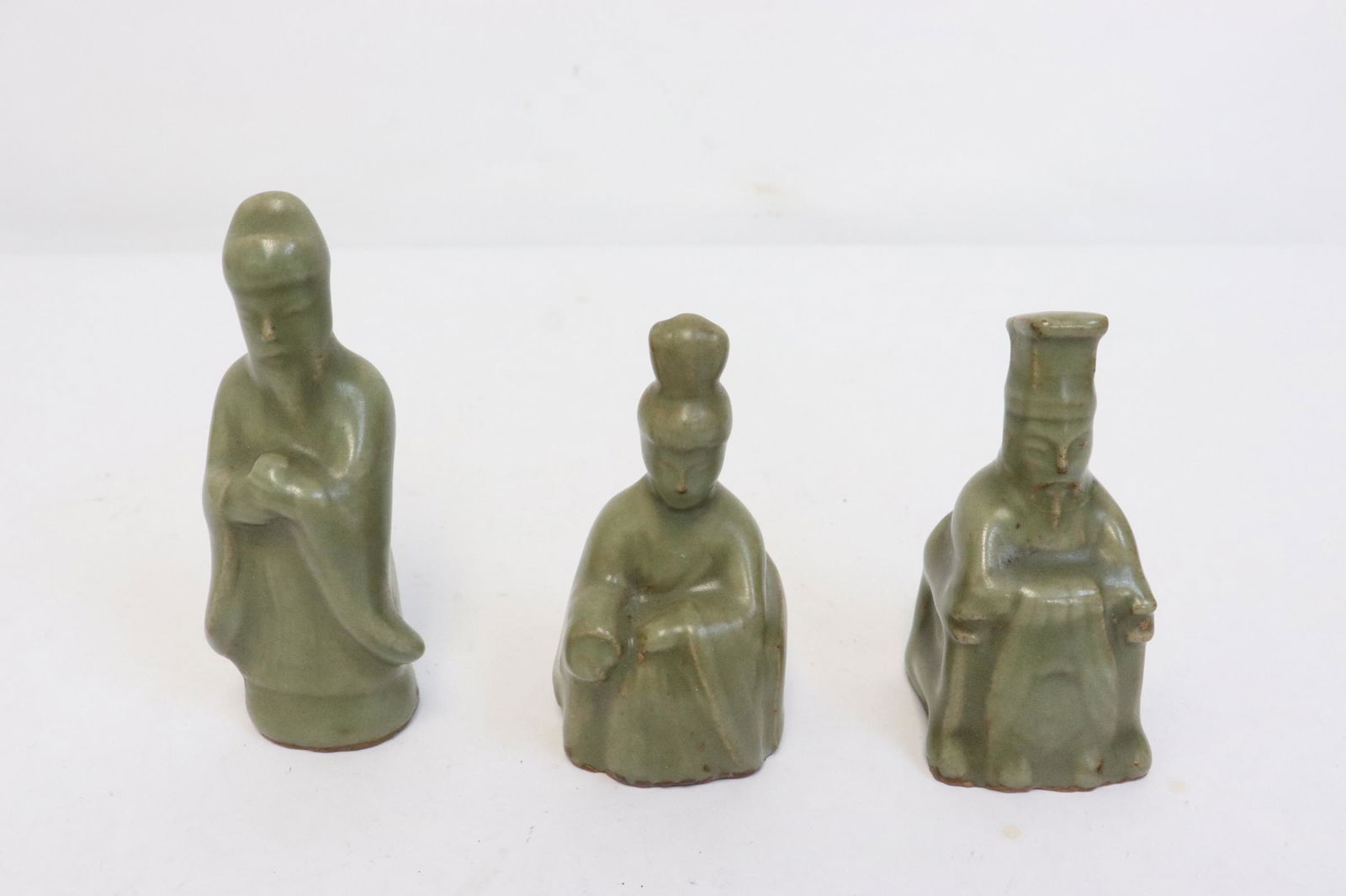 3 Ming Longquan yao figures, c1600AD: 3 very rare Ming Longquan yao celadon figures as children toys, c1600AD, 3.55"H - 4.2"H