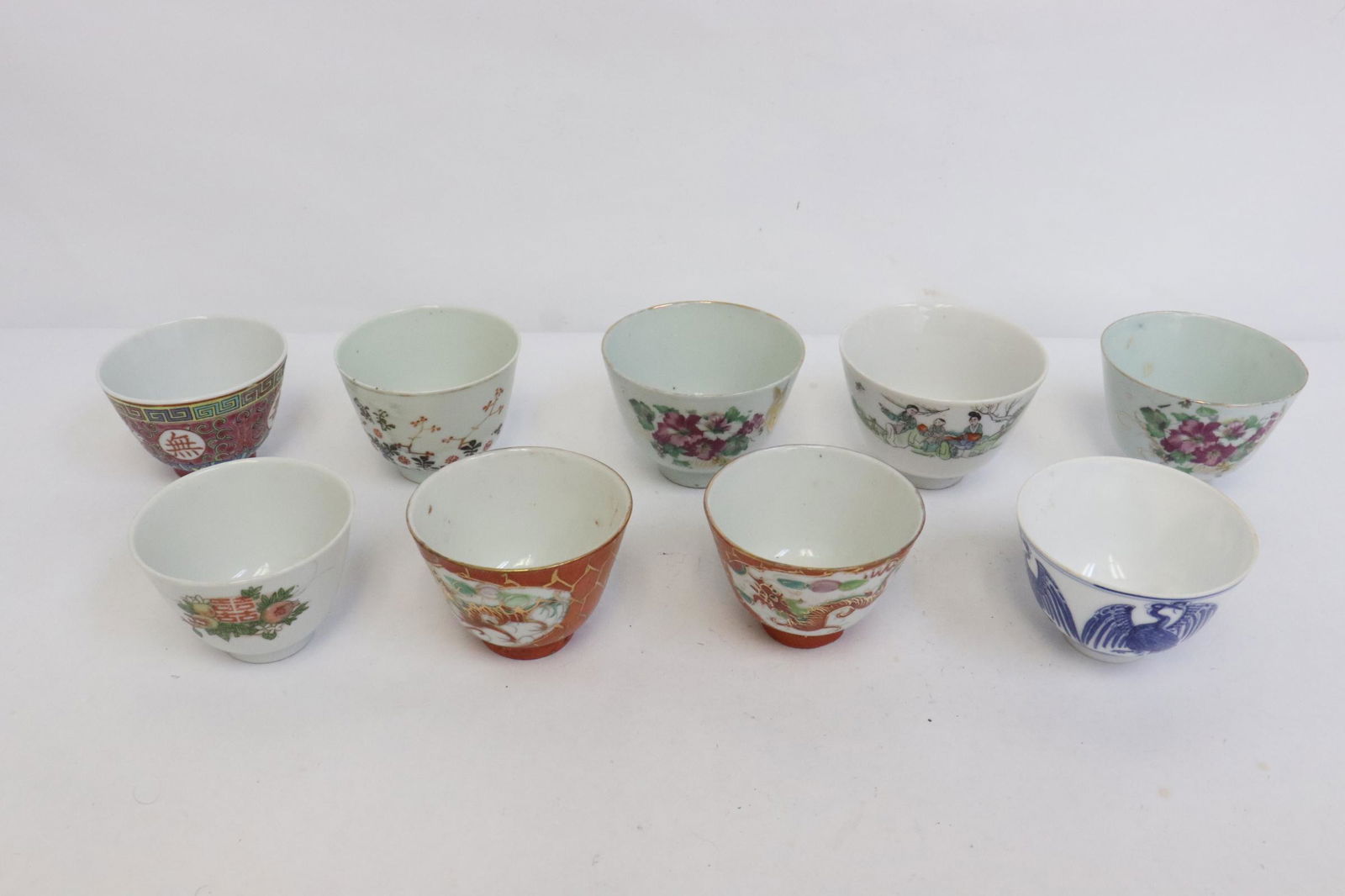 9 Chinese vintage porcelain tea cups (1 of 10)