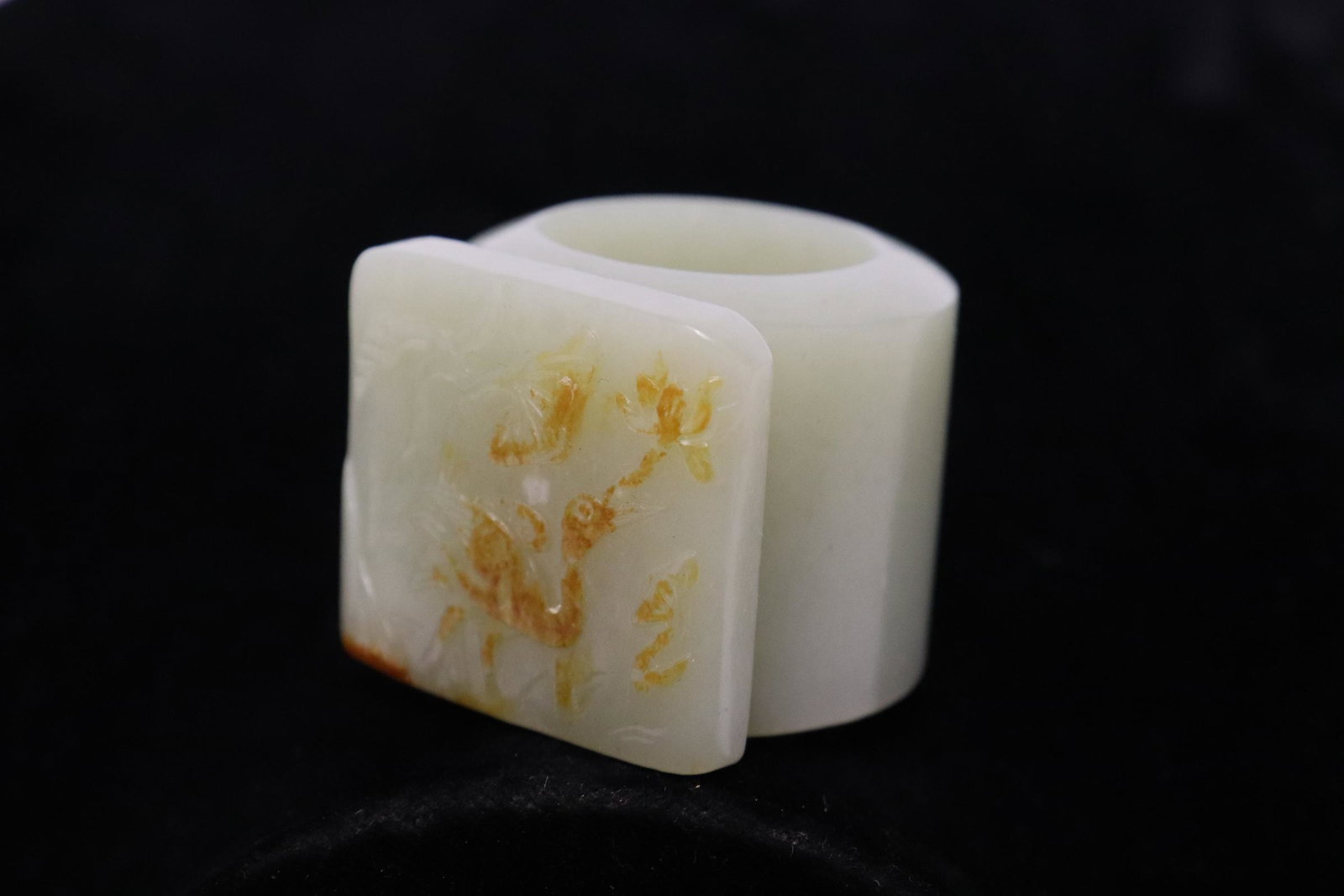antique celadon hetian jade carved archer's ring (1 of 8)