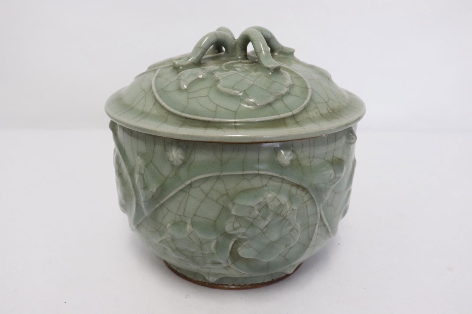 Chinese celadon crackleware covered tea caddy (1 of 9)