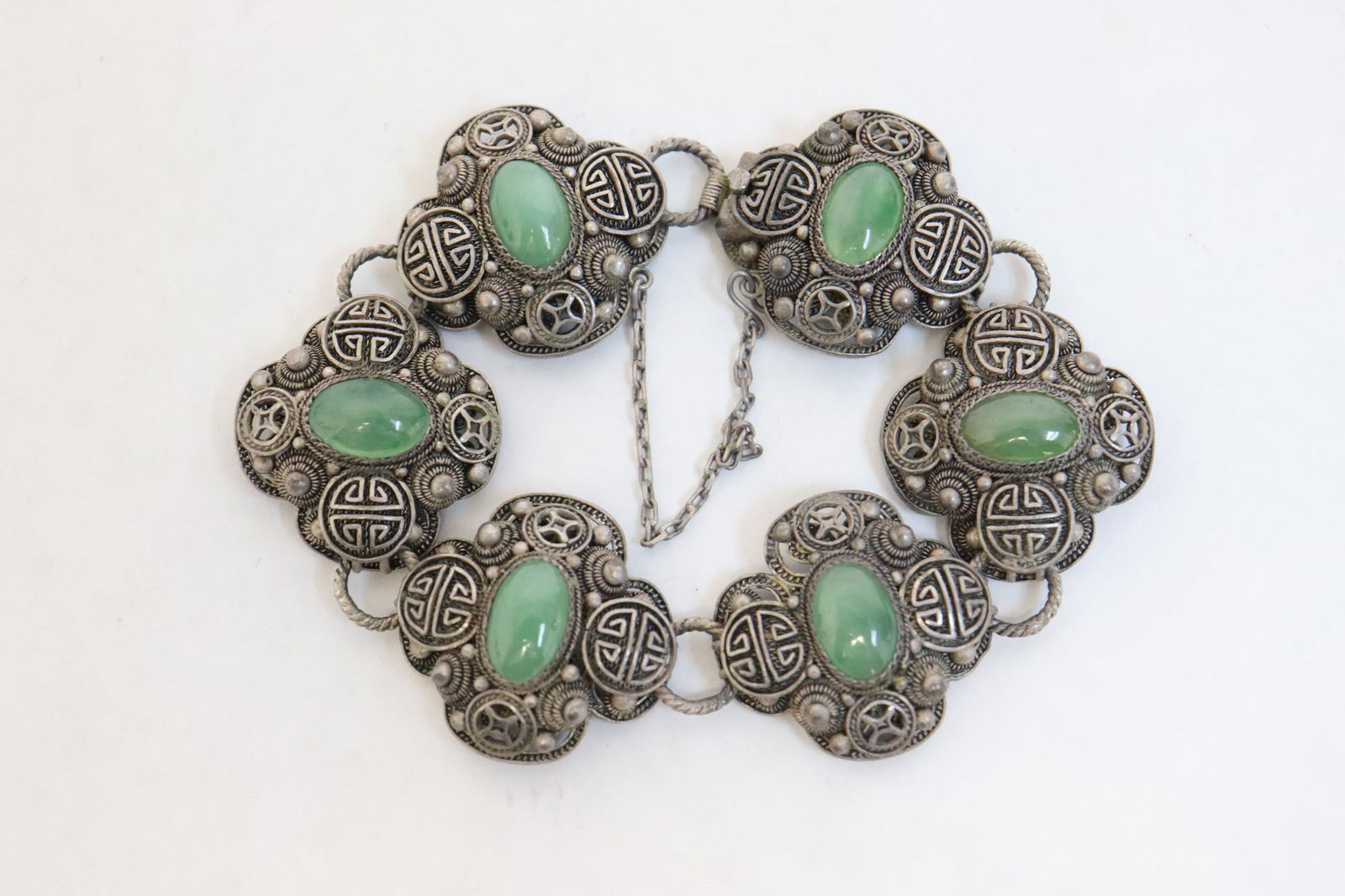 Chinese antique silver jadeite bracelet (1 of 9)