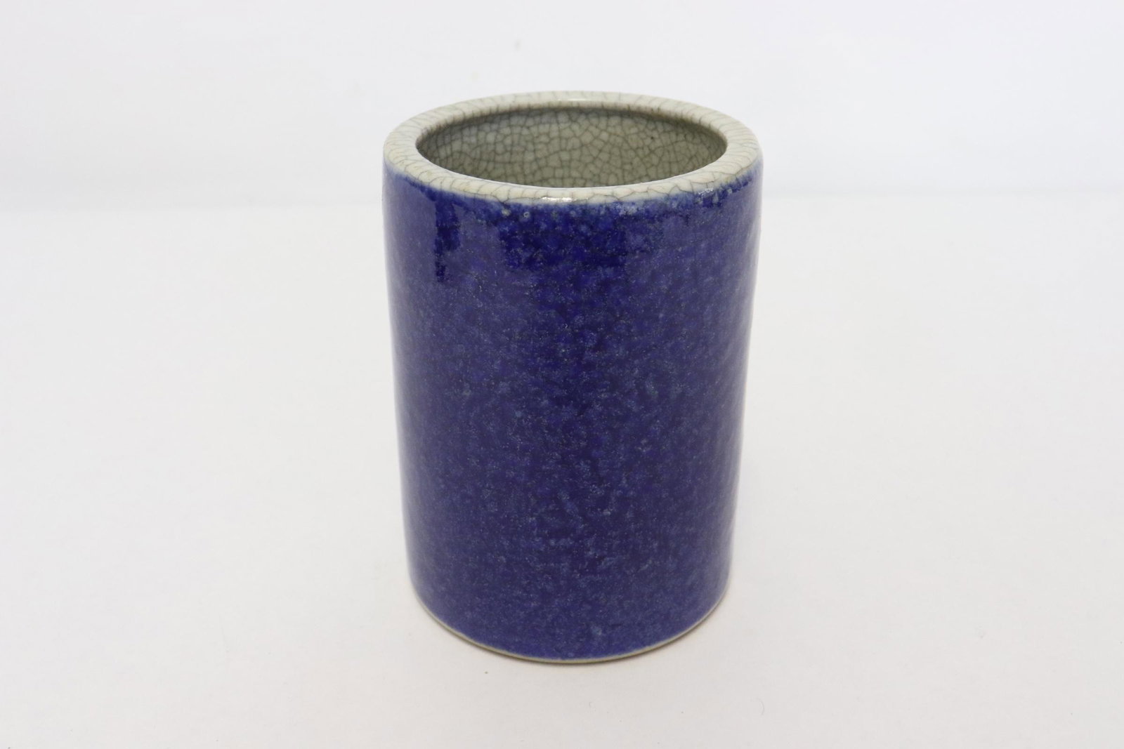 Chinese blue glazed crackleware brush holder: Chinese blue glazed crackleware brush holder, 4.1"x2.96"dia