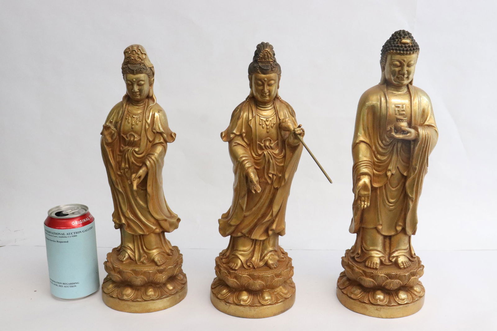 Set of 3 fine Chinese gilt bronze sculpture (1 of 11)