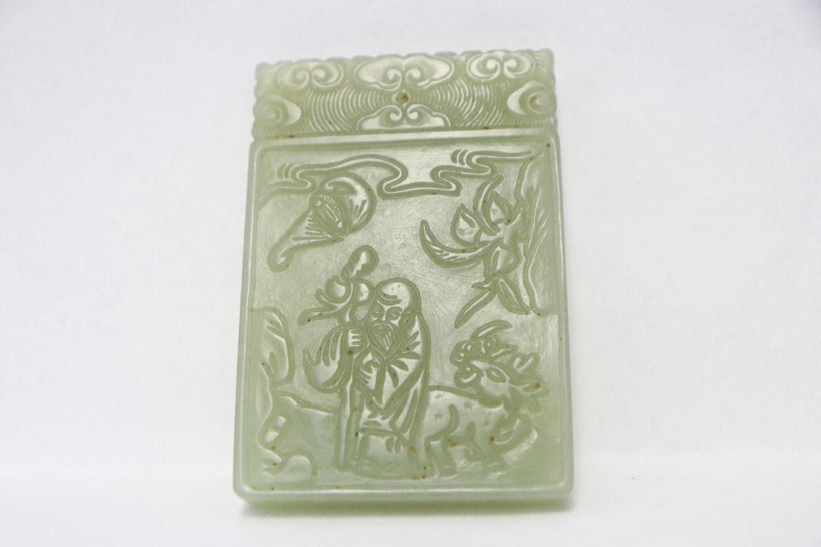 Chinese celadon jade carved plaque (1 of 7)