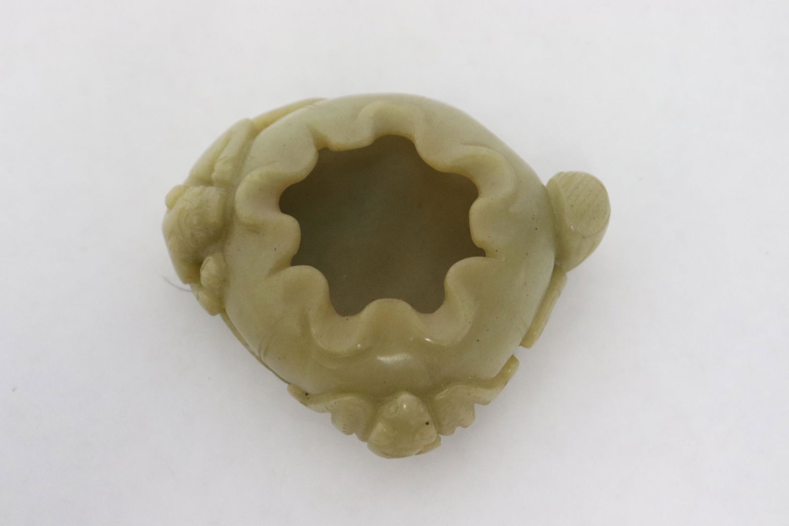 Celadon jade carved brush wash: Celadon jade carved brush wash, 1"x2.2"x2.4"