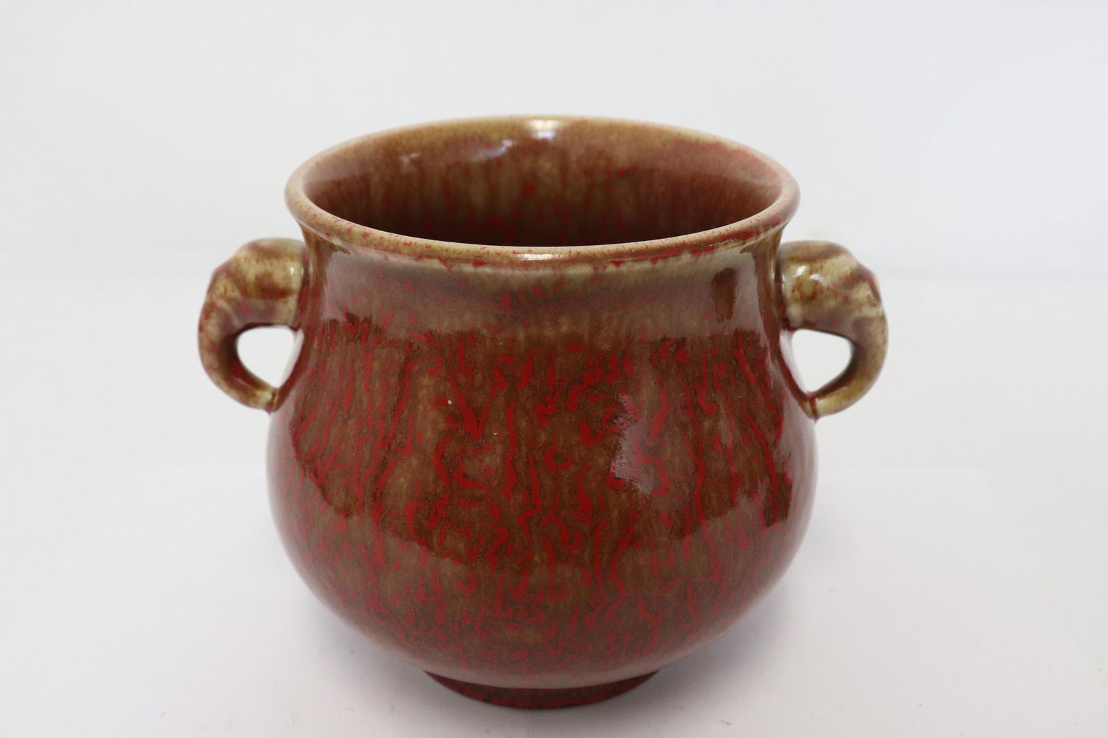 Chinese red glazed porcelain handled jar (1 of 9)