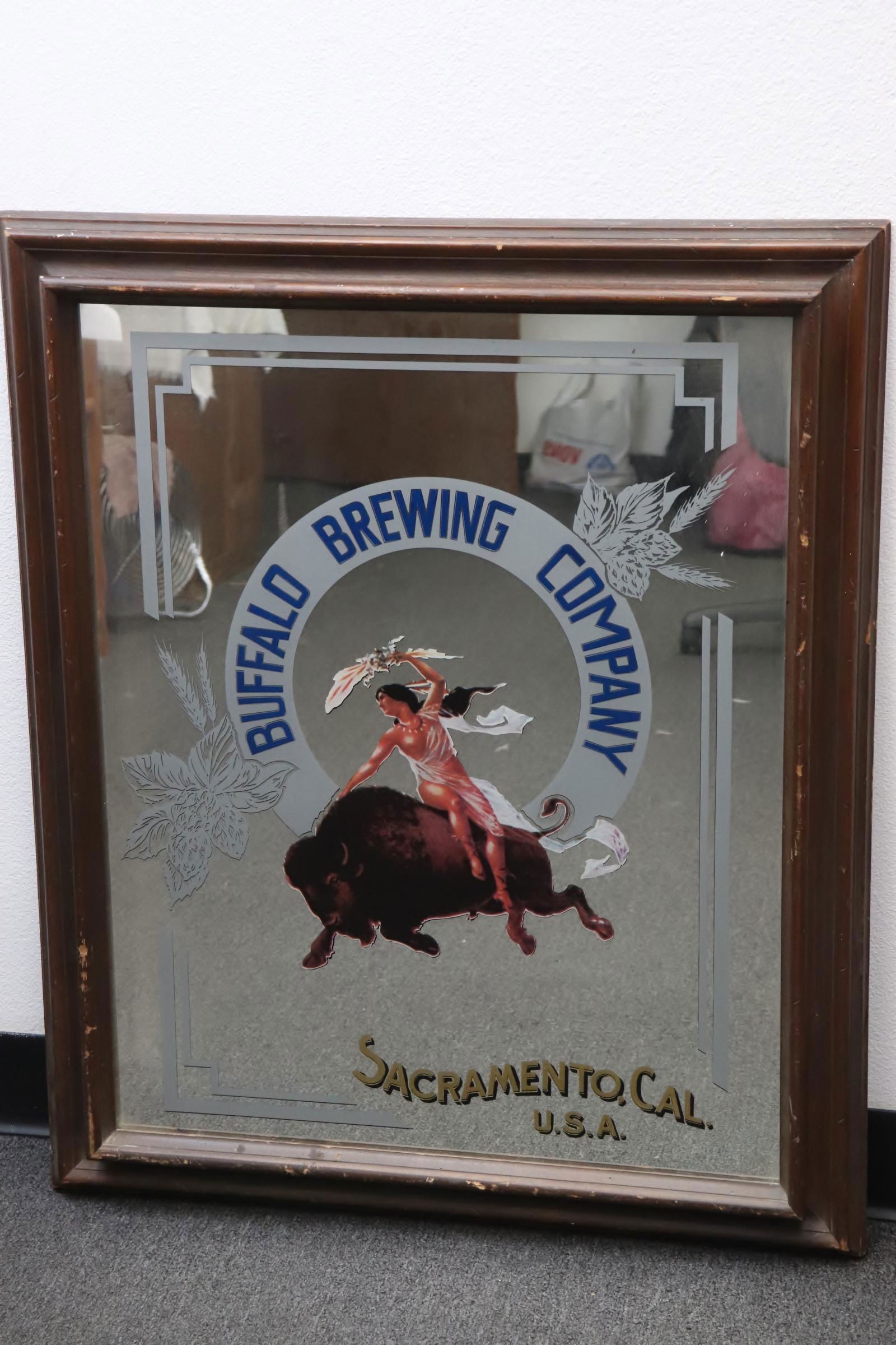 Framed mirror with beer advertisement (1 of 7)