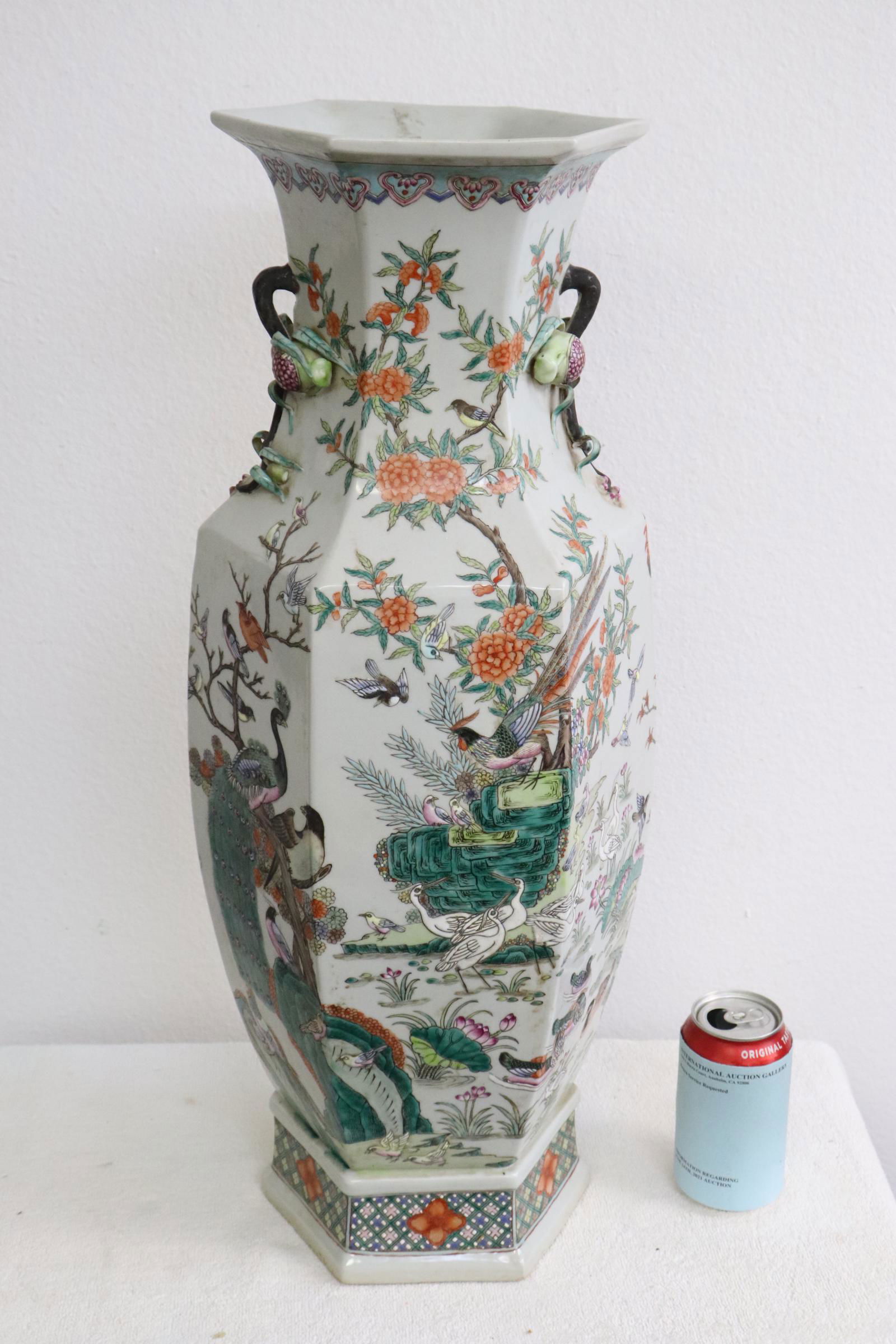 Large Chinese famille rose hexagonal vase (1 of 10)
