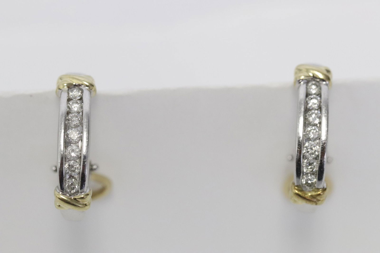 Pair 10K bicolor gold diamond earrings (1 of 9)