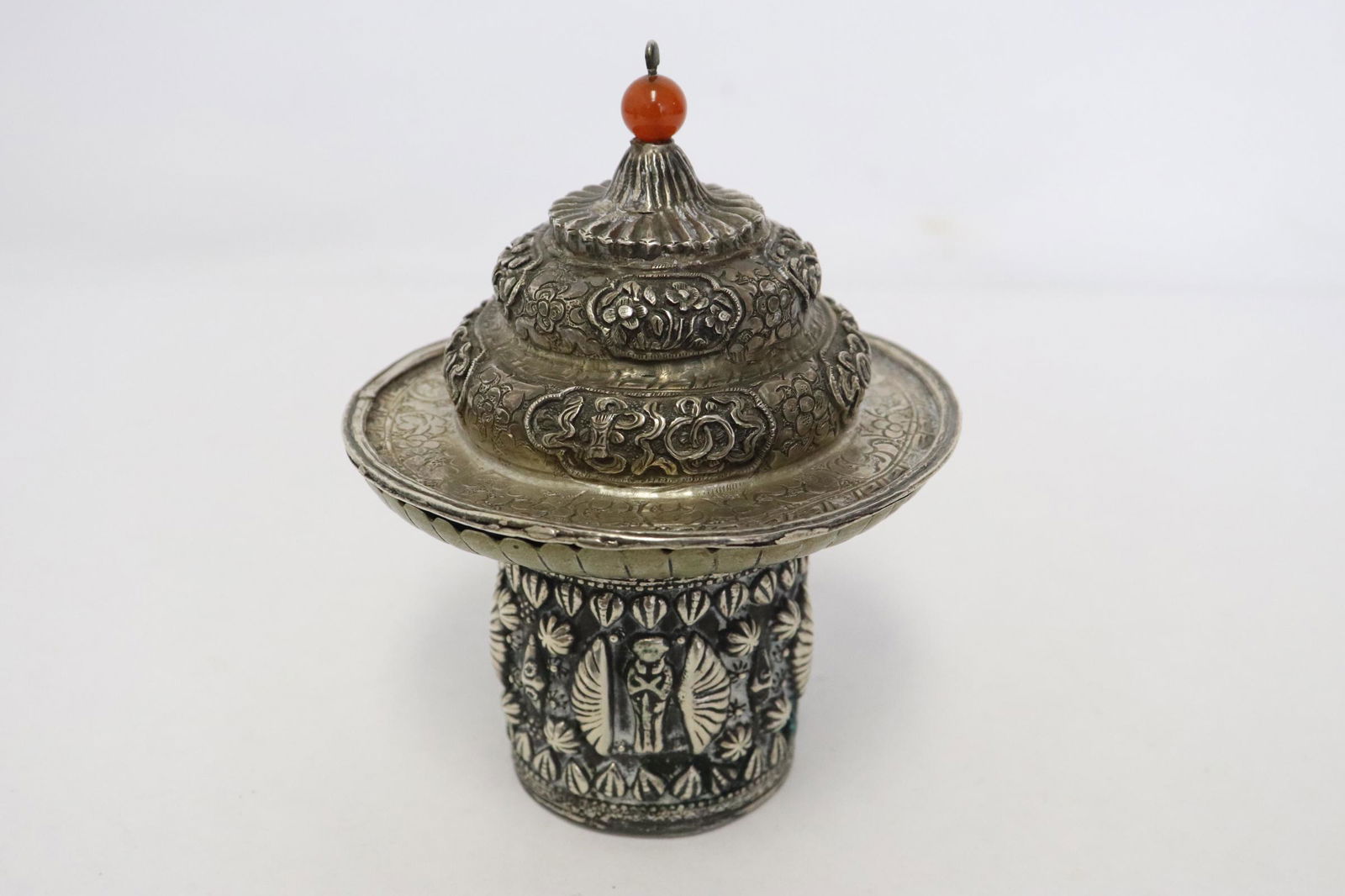 Tibetan silver religious vessel (1 of 9)