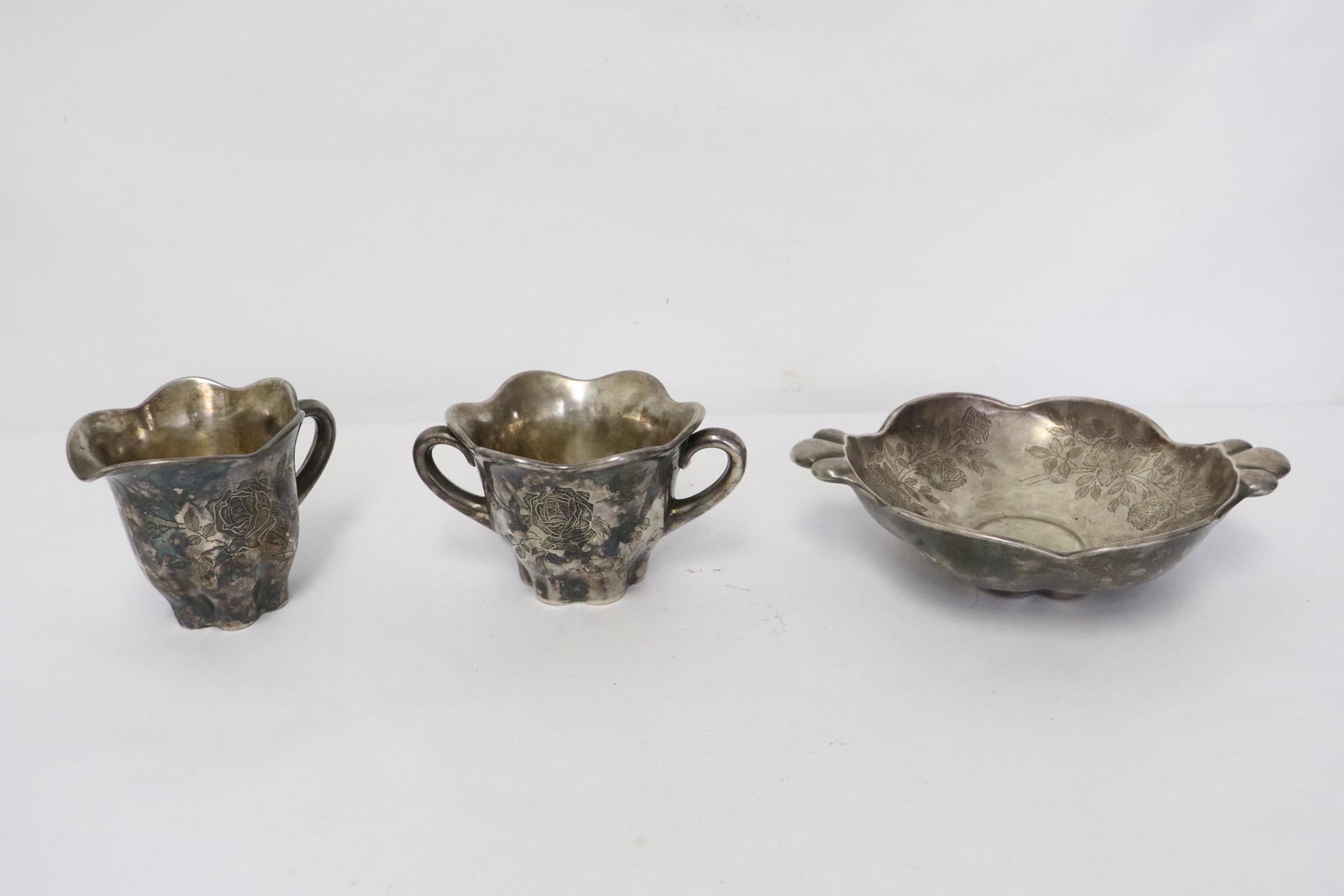 3 sterling over glass pieces by Rockwell: 3 sterling over glass pieces by Rockwell, 3.05"x5.6"x4.1" - 2.25"x8.3"x6.4"