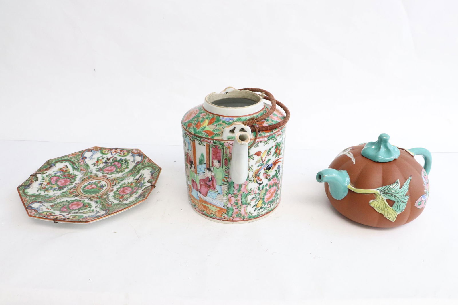Yixing teapot & 2 pc Chinese antique porcelains (1 of 11)
