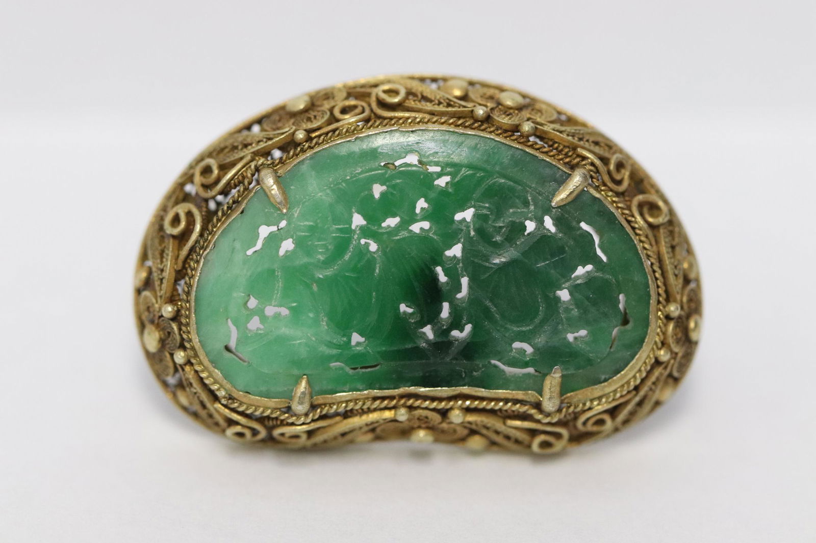 Chinese antique gilt silver jadeite brooch (1 of 8)