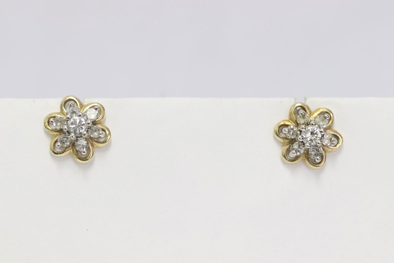 Pair 14K Y/G diamond earrings (1 of 9)