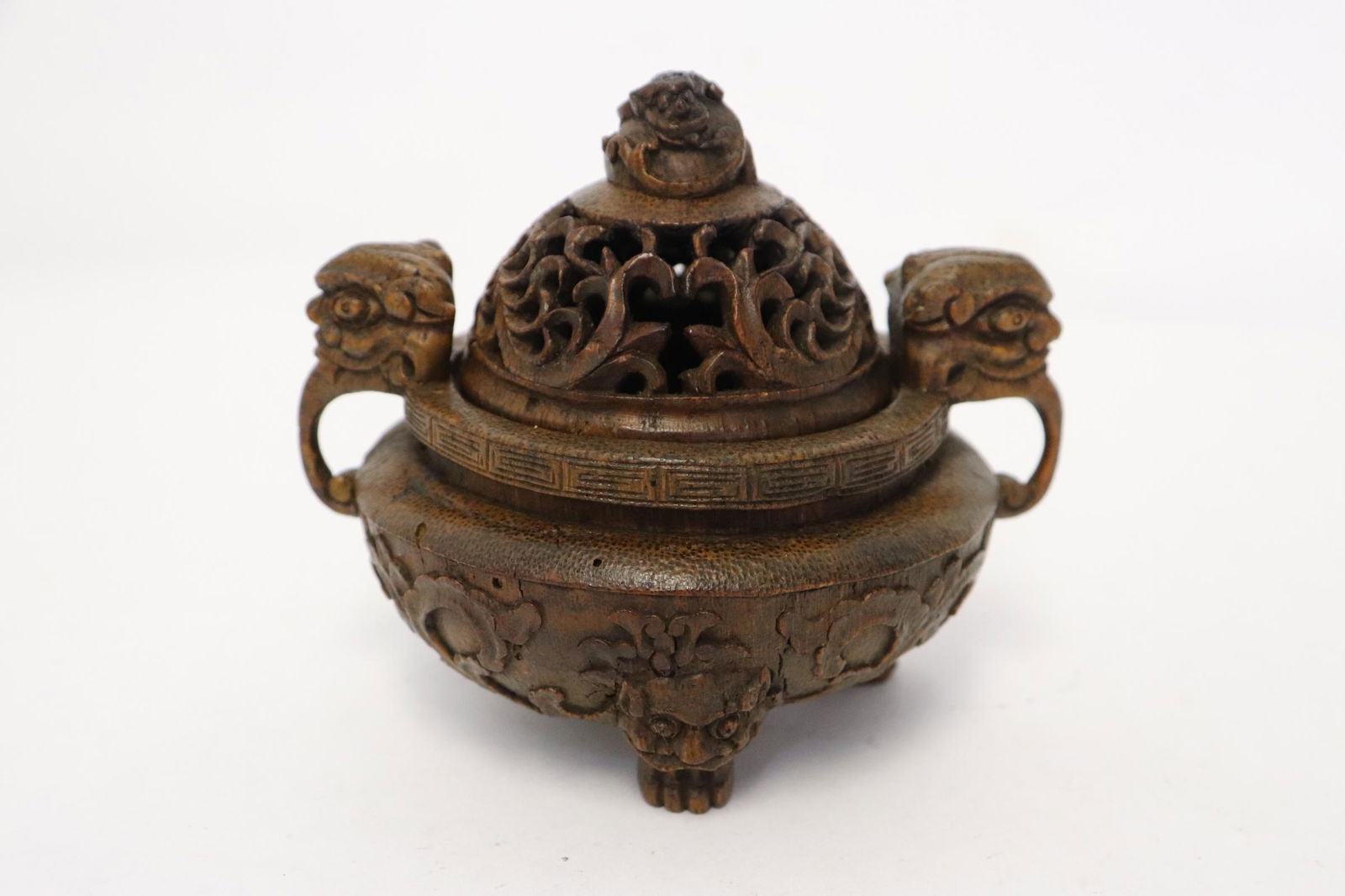 Rare Chinese vintage bamboo carved censer (1 of 9)