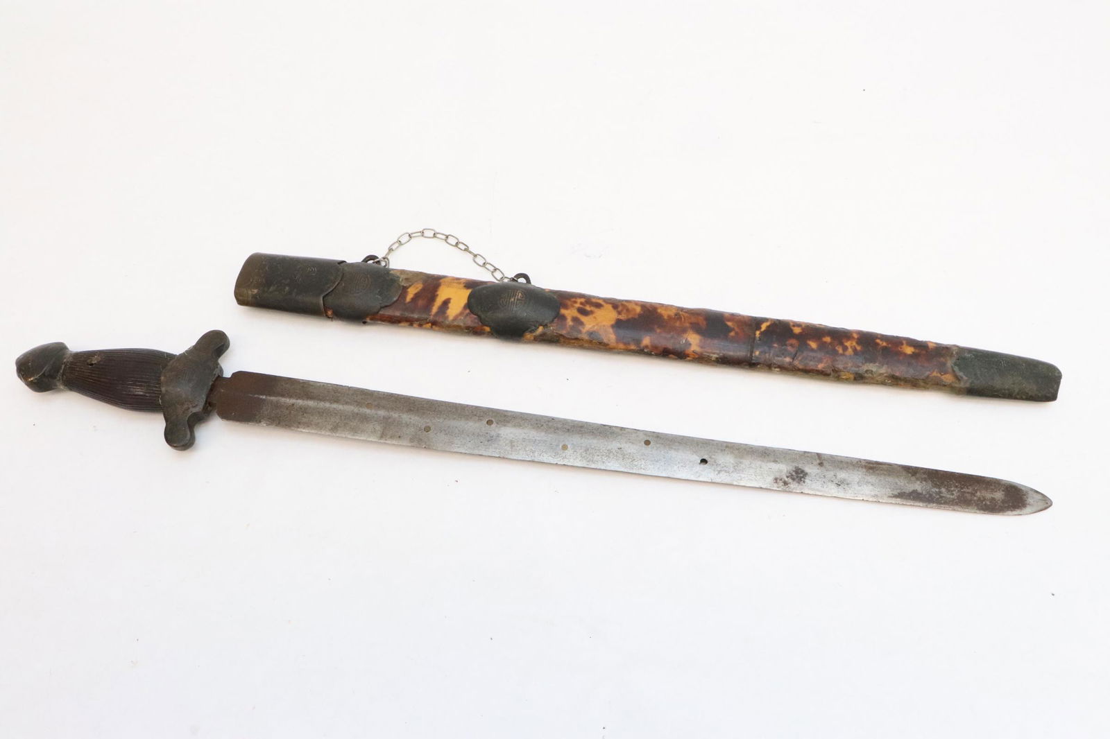 Chinese antique sword w/ tortoise shell scabbard (1 of 11)