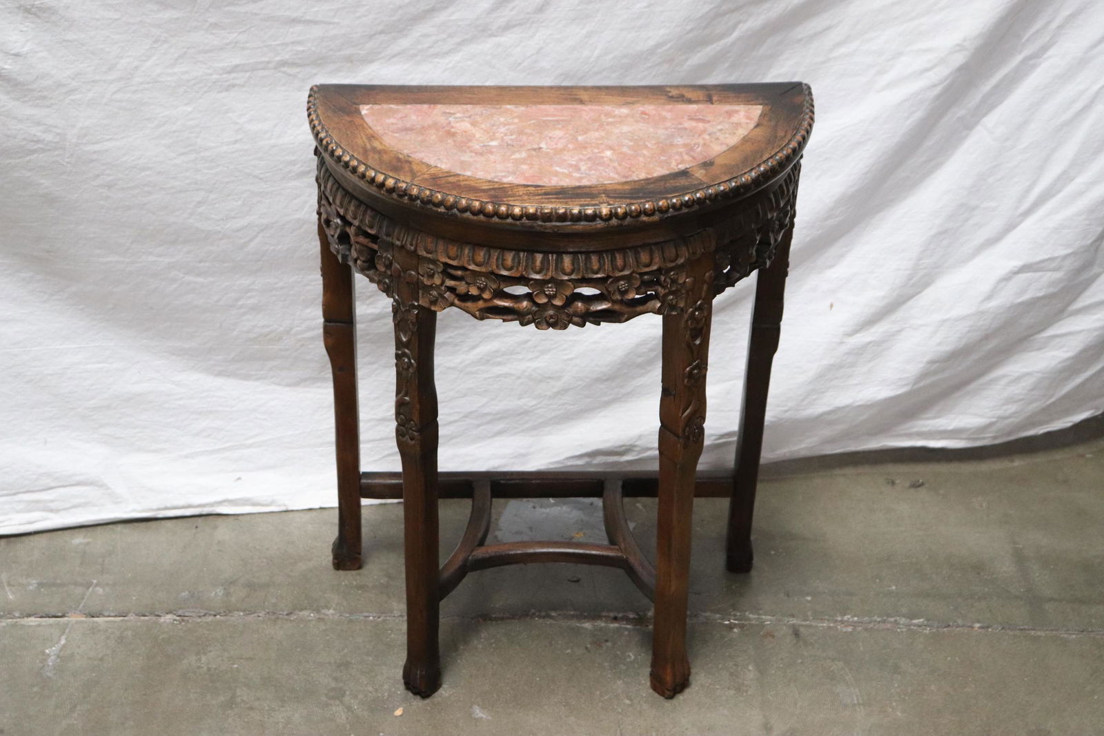 Antique Chinese marble top rosewood demilune table (1 of 8)