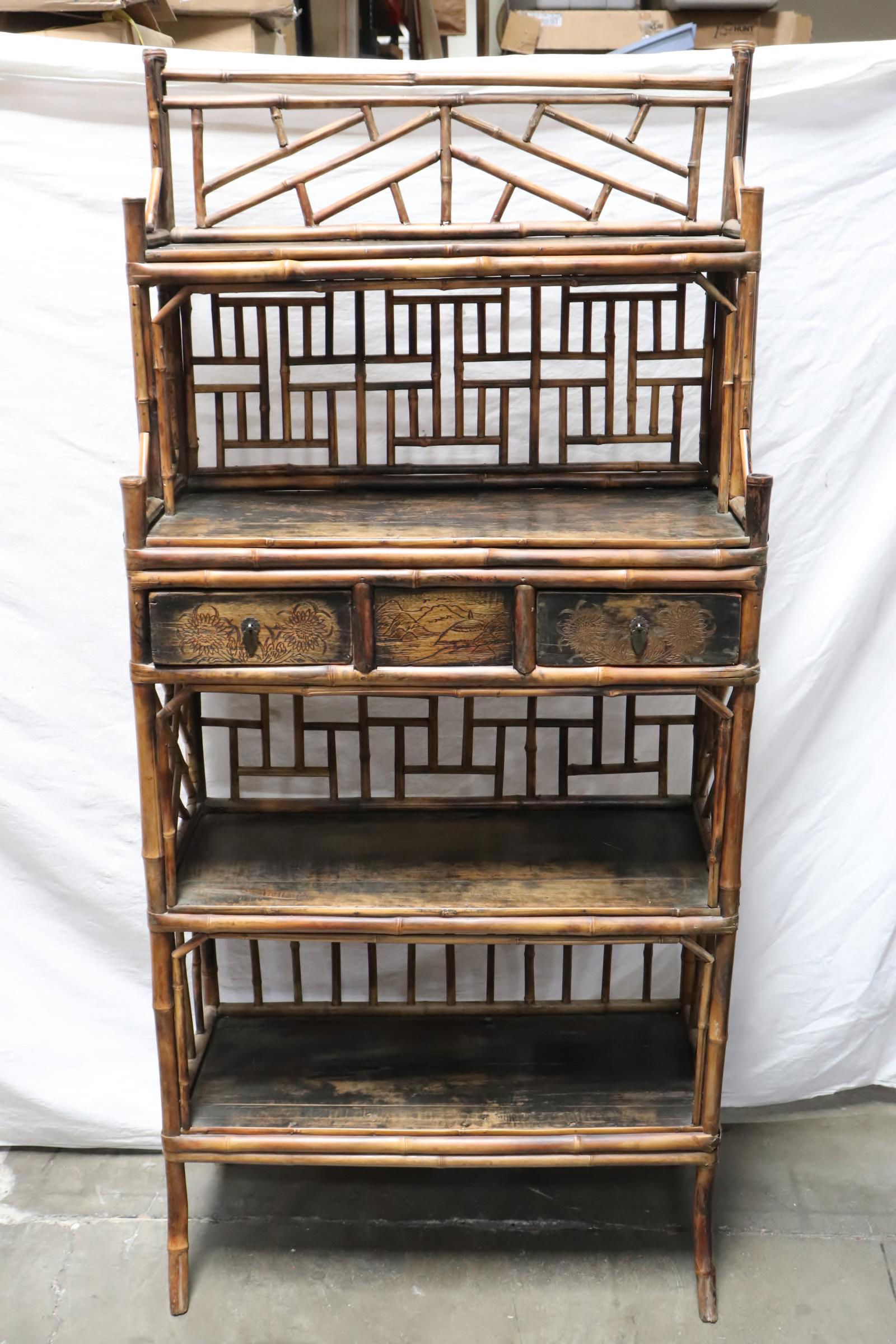 Antique Chinese bamboo display shelf (1 of 9)