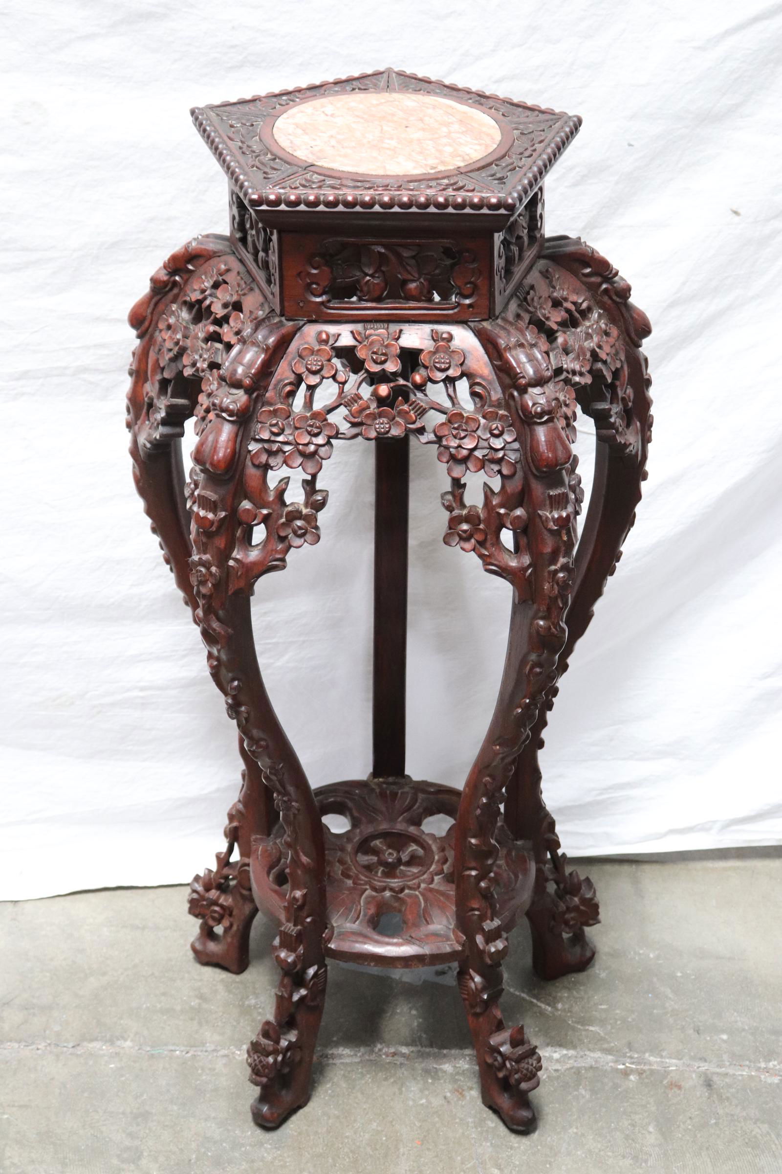 Chinese antique rosewood marble top stand (1 of 10)