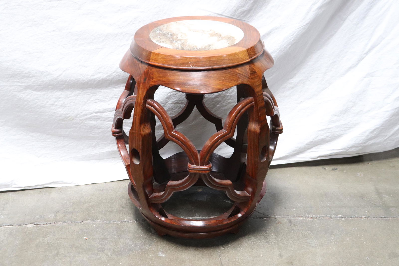 Chinese marble top rosewood drum stool (1 of 7)